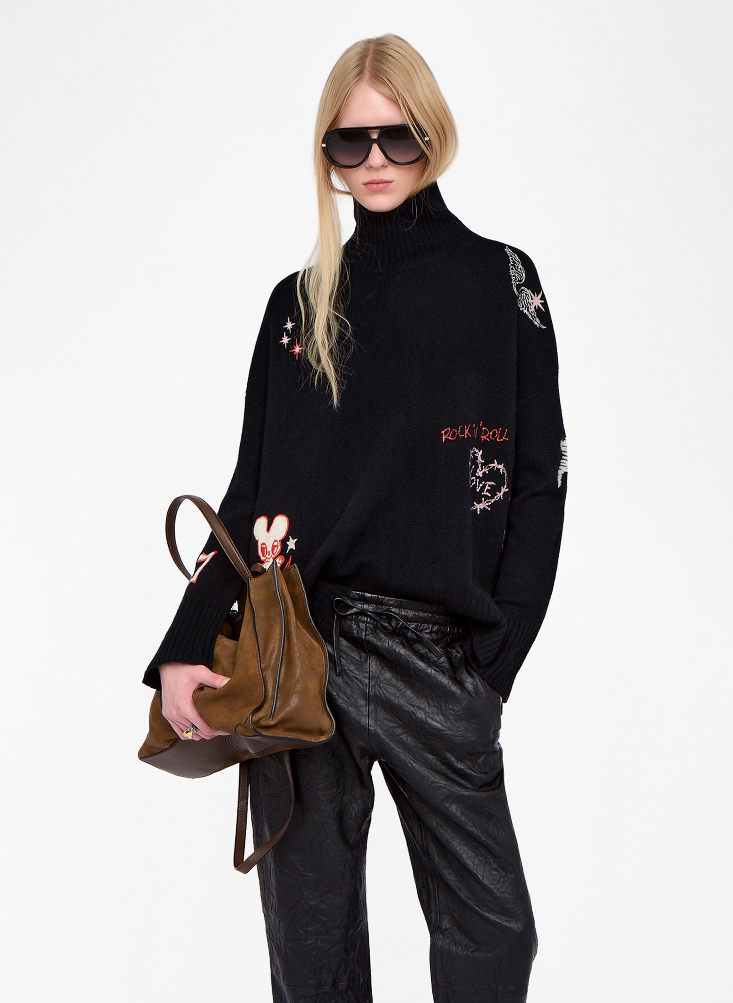 Rechte trui van kasjmier met opstaande kraag ZADIG&VOLTAIRE Zwart