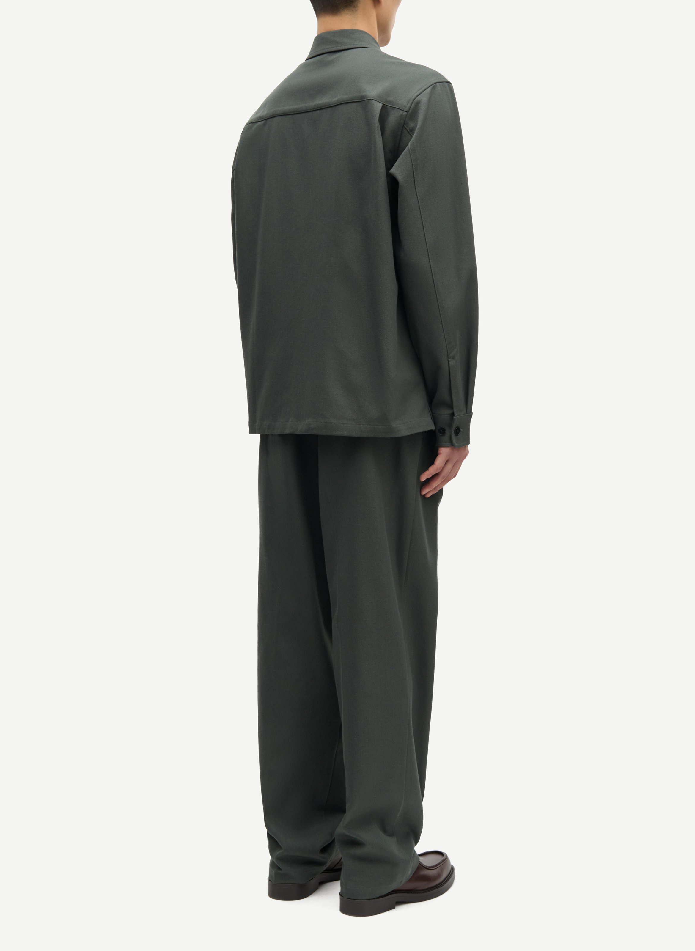 Camisa de lino y algodón con cuello clásico SAMSOE SAMSOE Verde