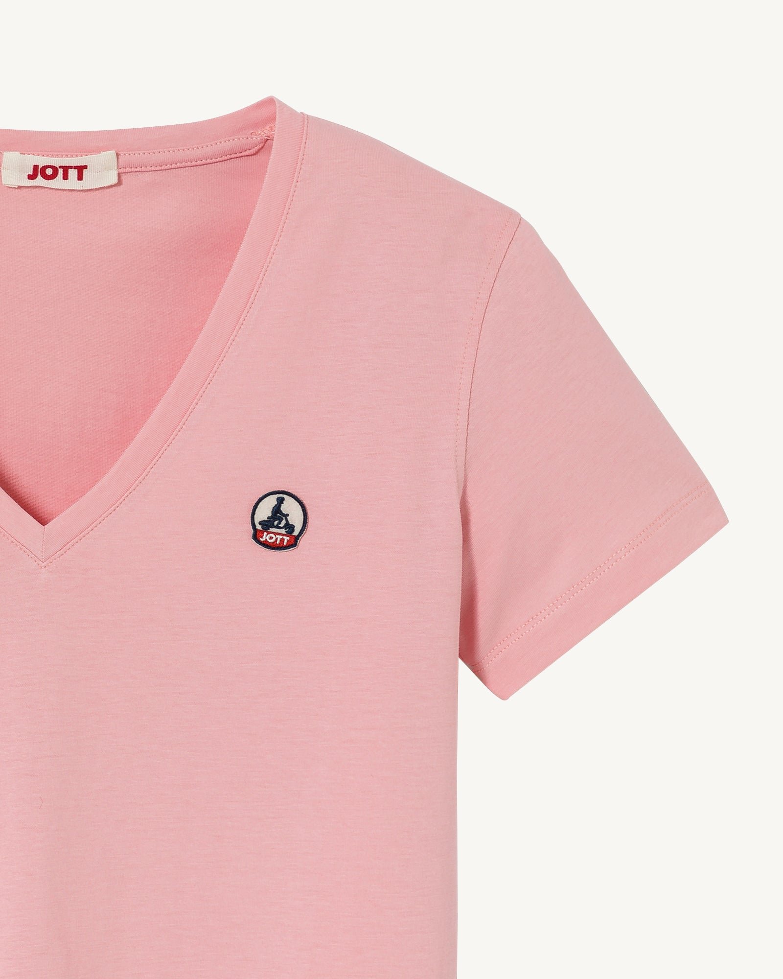 Solid V-neck t-shirt in organic cotton Cancun 2.0 JOTT Pink