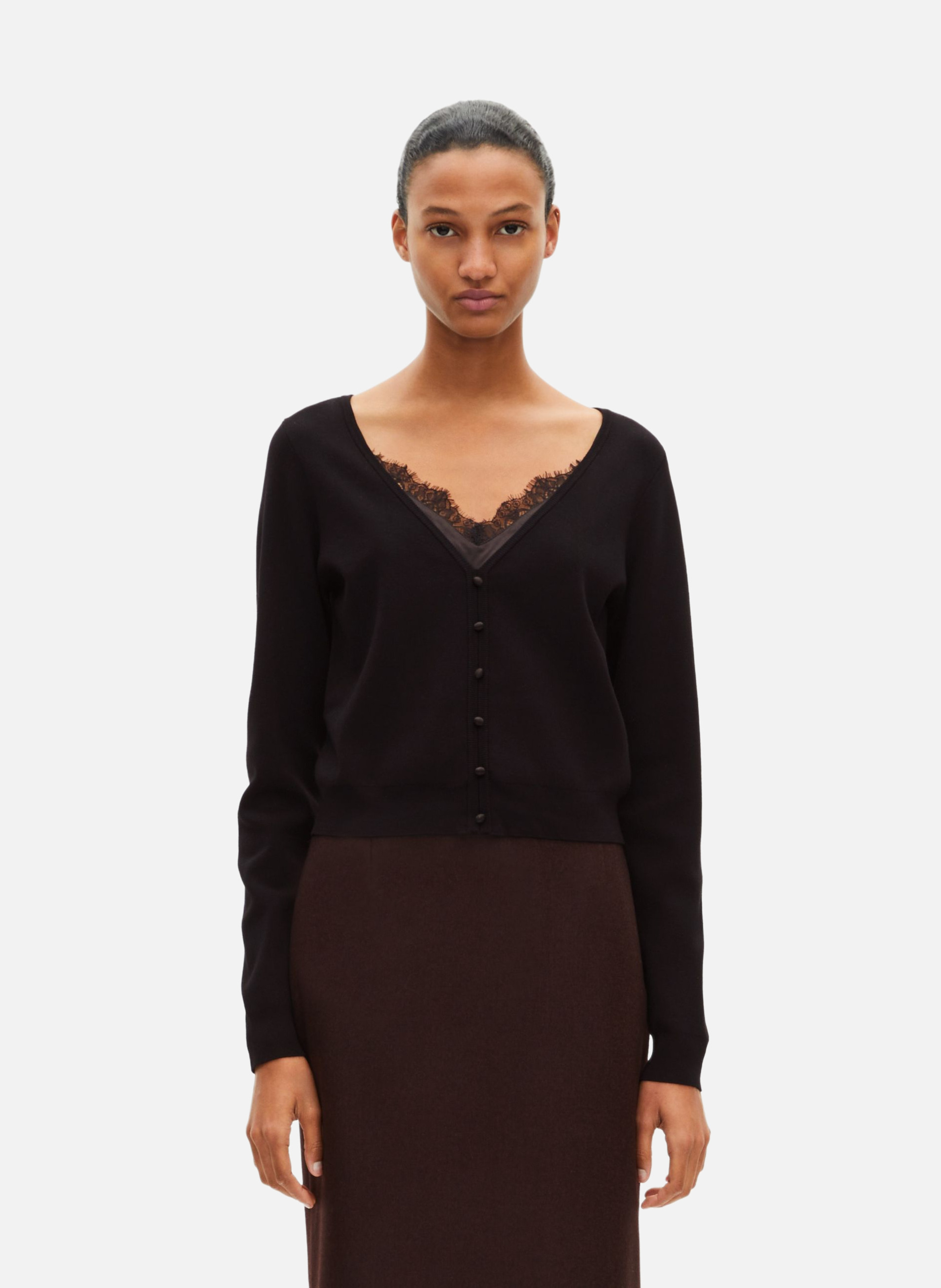 Sweater with trompe l'oeil lace effect THE KOOPLES Black