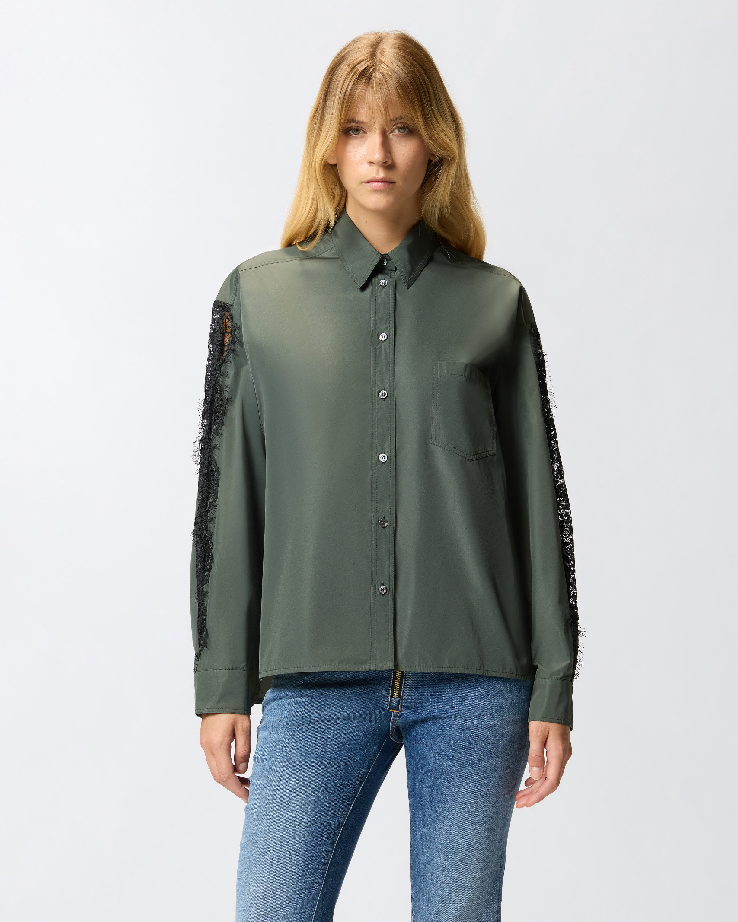 Shirt with lace inserts PINKO Green