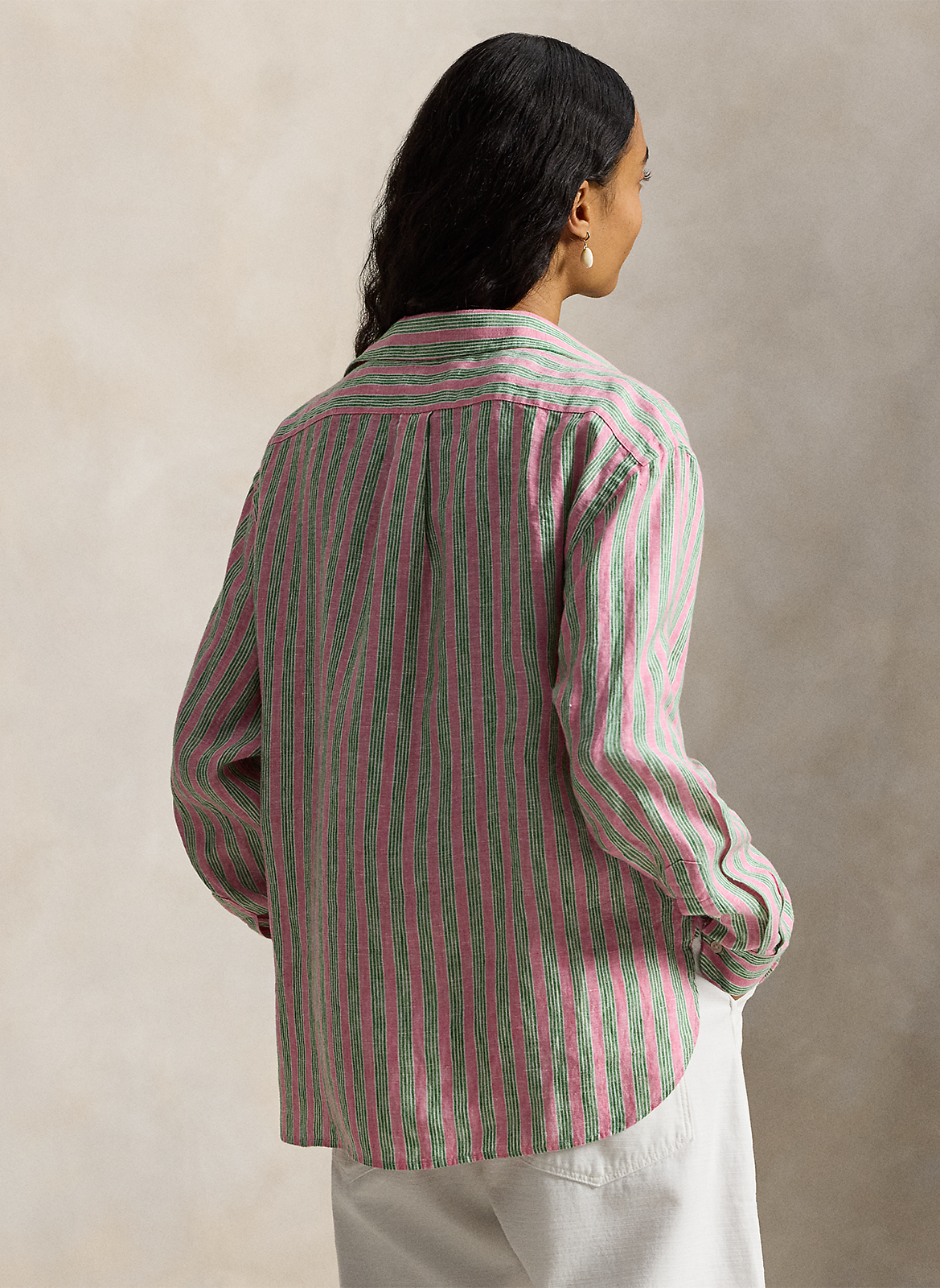 Ruimvallende, linnen blouse met klassieke kraag en print POLO RALPH LAUREN Rood