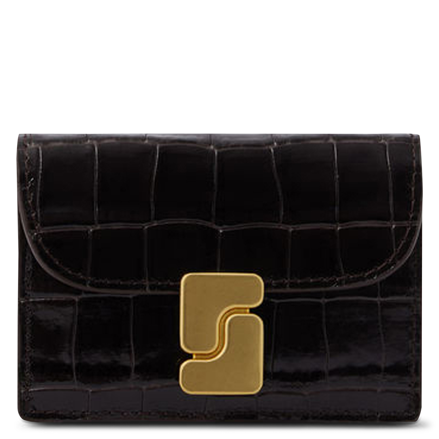 Krokogeprägte Leder-Kartenetui mit Klappverschluss SOEUR Braun