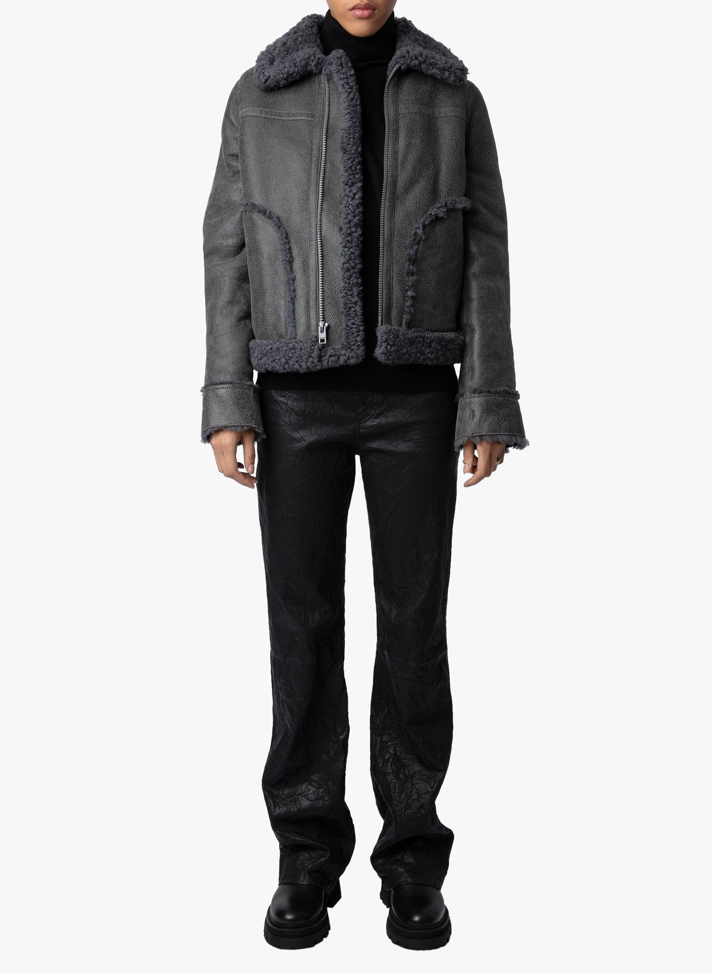 Fliegerblouson aus Vintage-Leder ZADIG&VOLTAIRE Grau