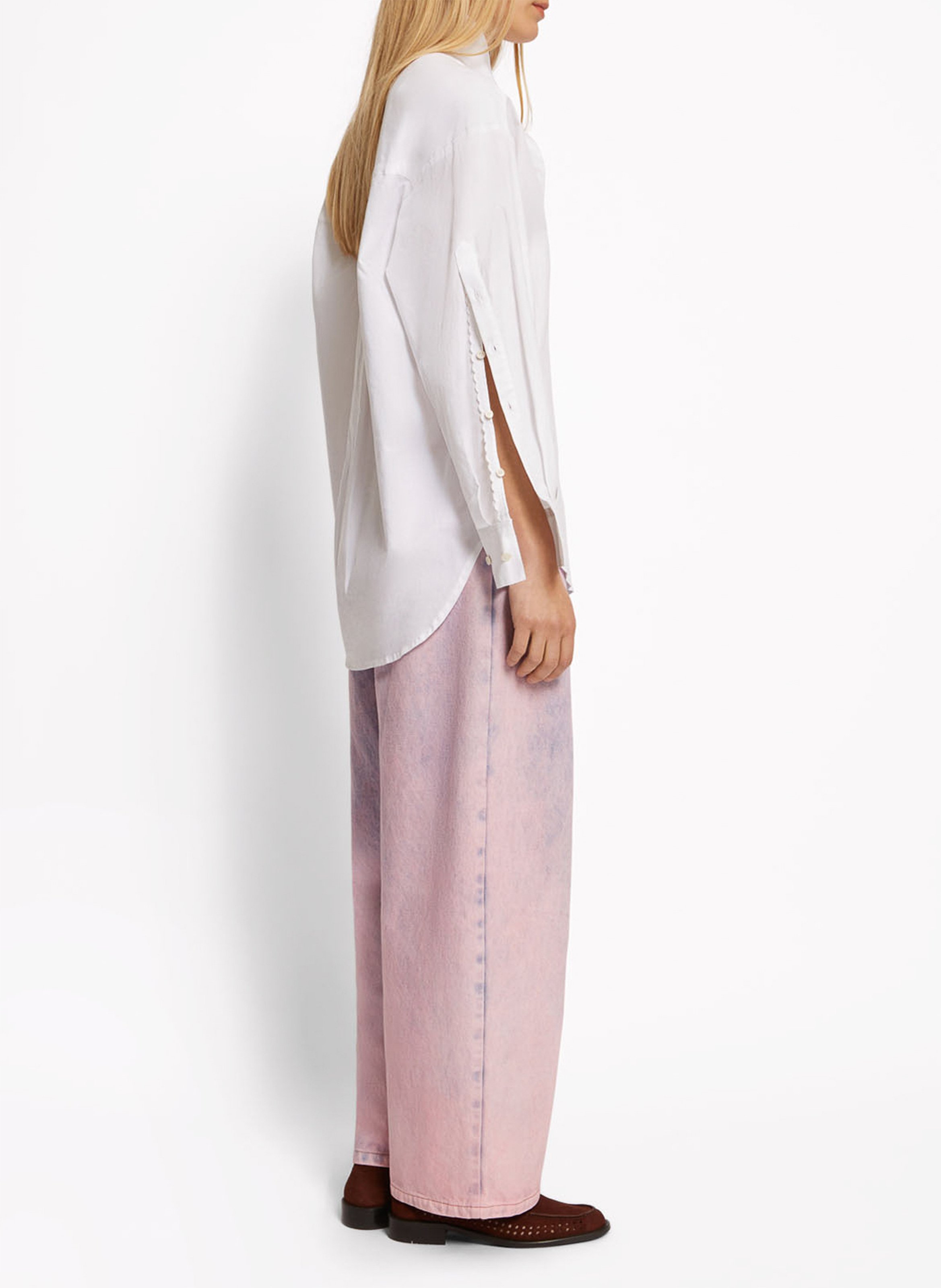 <p>Straight Oversized Solid Button-Up Shirt</p> ROSEANNA White