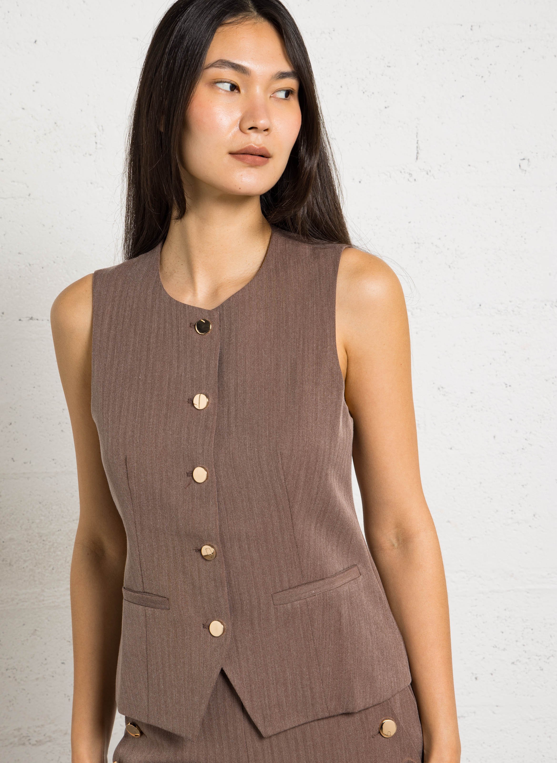 Rechte mouwloze top met ronde hals en print LA PETITE ETOILE Bruin