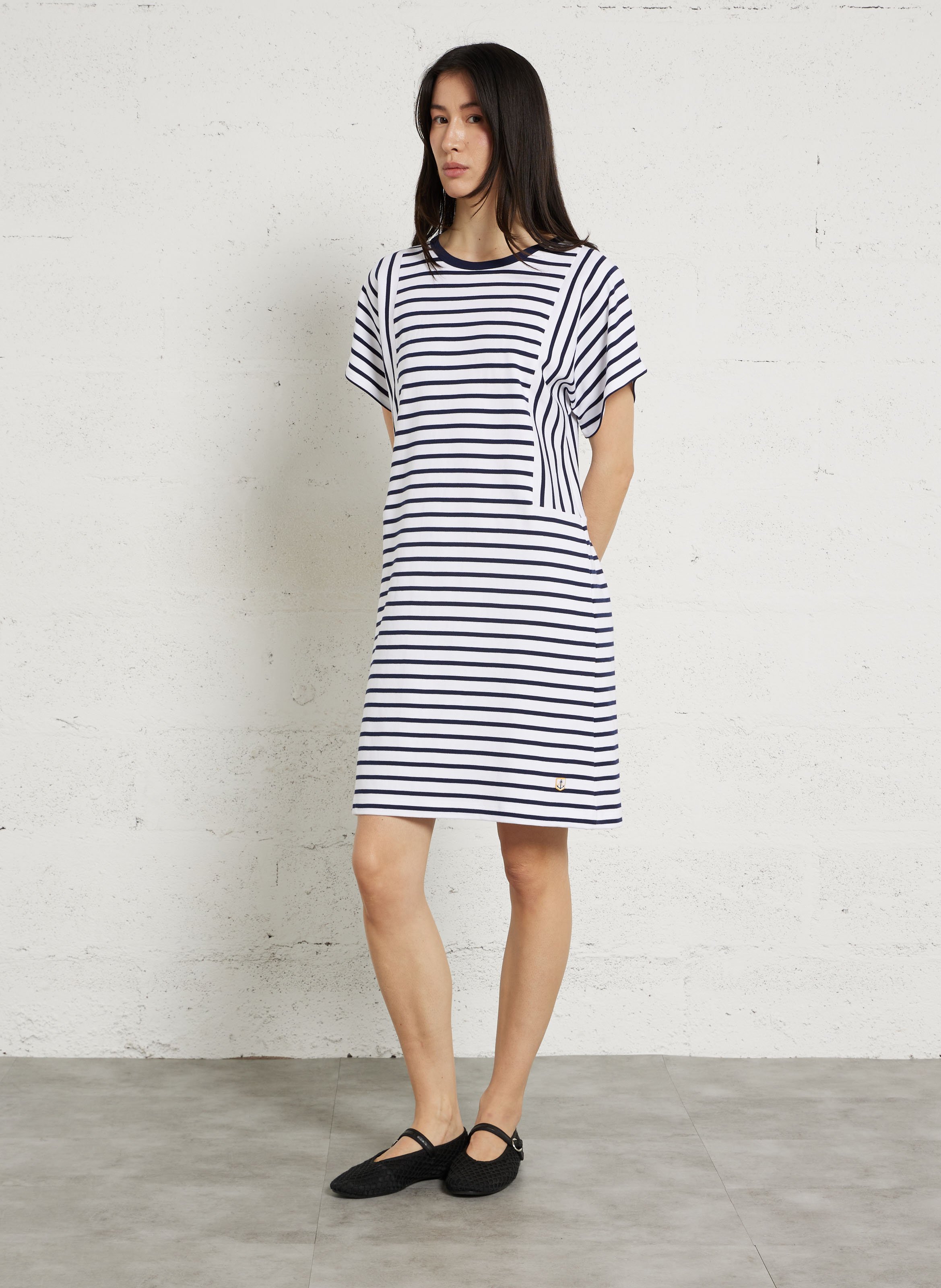 Robe courte col rond en coton rayé ARMOR LUX Blanc