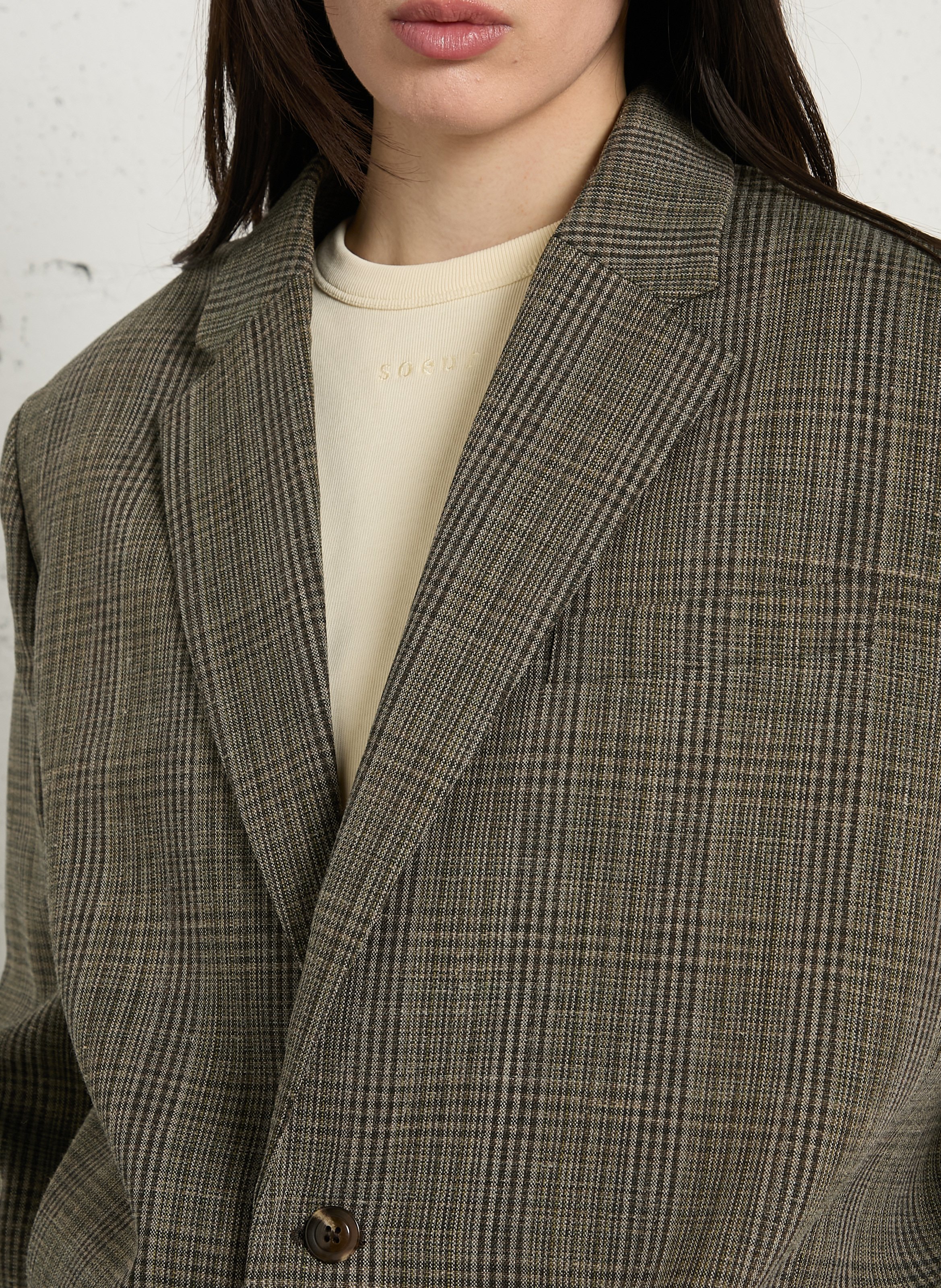 Oversized checked wool-blend jacket with tailored collar SOEUR Brown