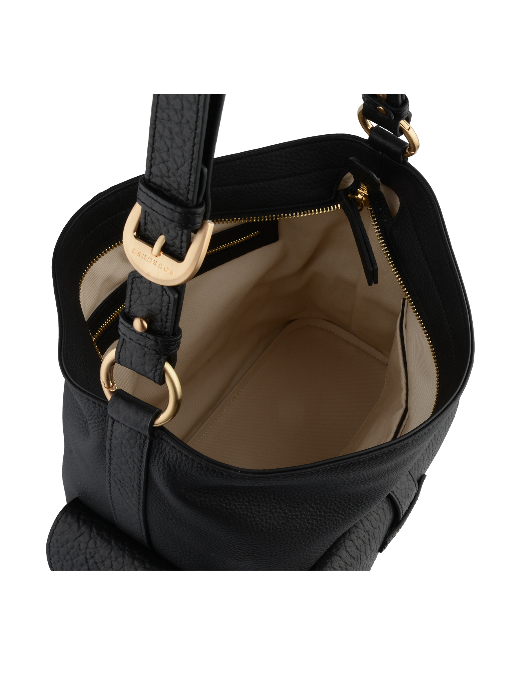 Calfskin leather shoulder bag POURCHET Black