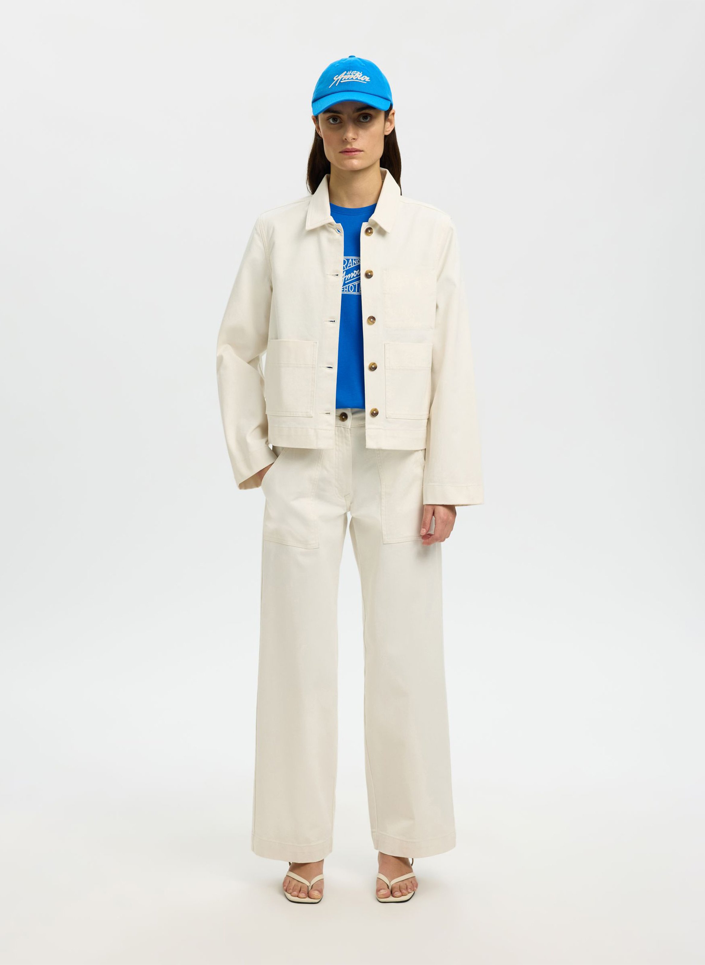 Round-neck organic cotton T-shirt SELECTED Blue