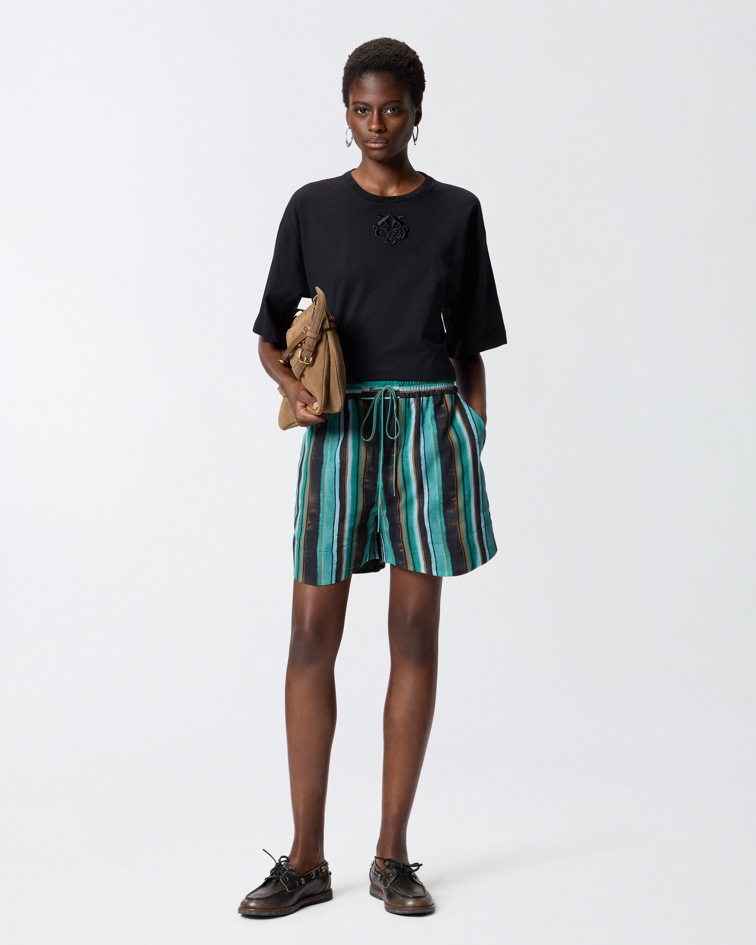 T-shirt cropped à broderie love birds PINKO Noir