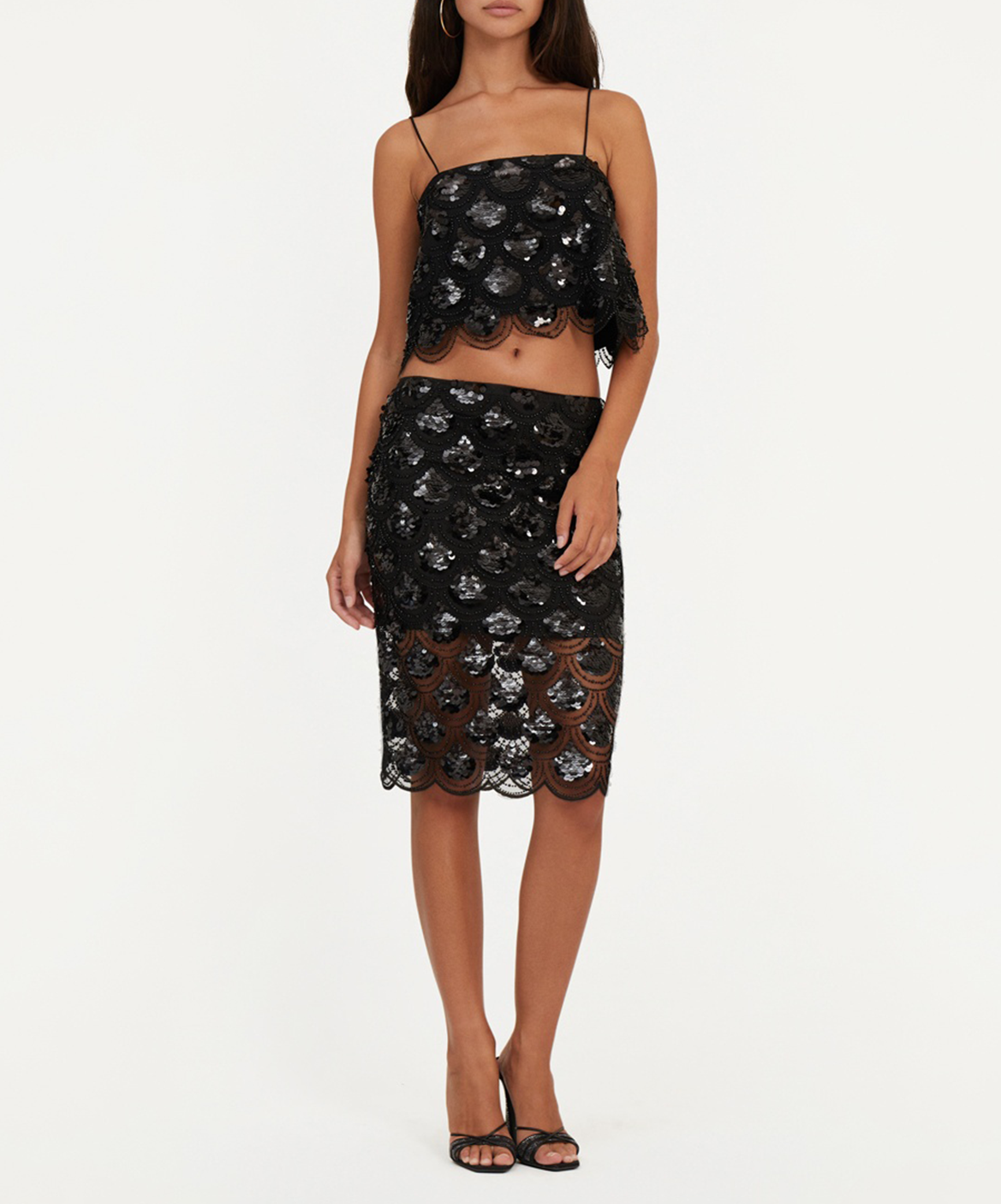 Crop Top mit bestickten Pailletten ROTATE Schwarz