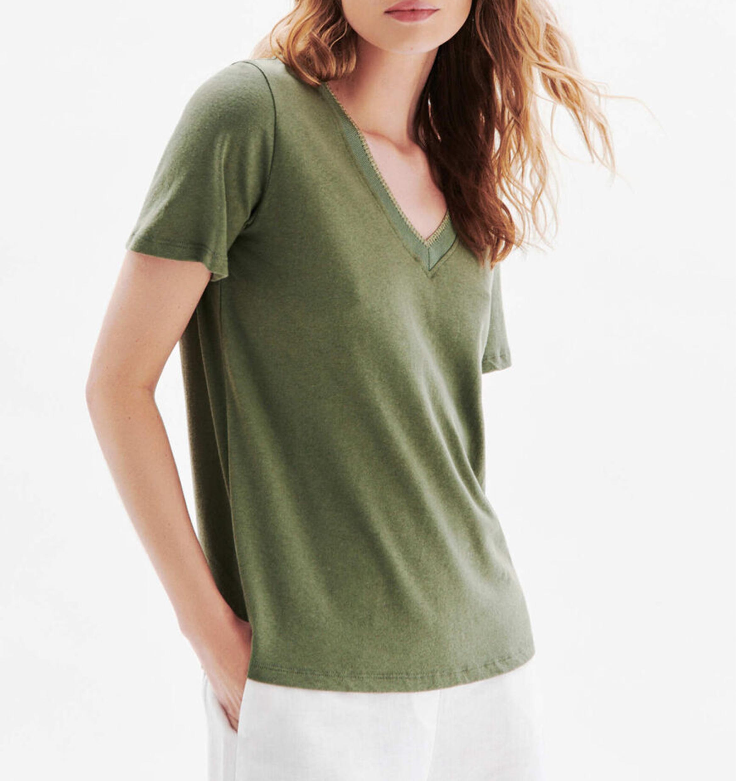 Straight cotton-blend V-neck T-shirt CAROLL