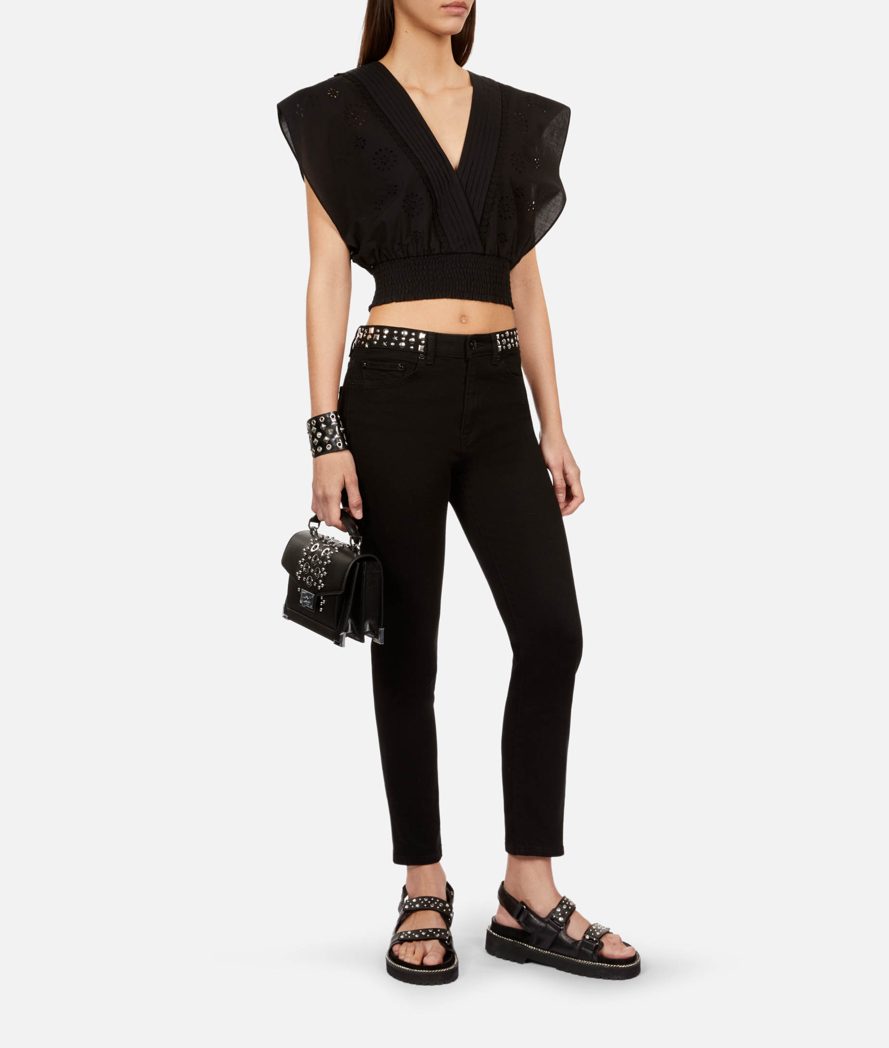 Top court brodé en coton THE KOOPLES Noir