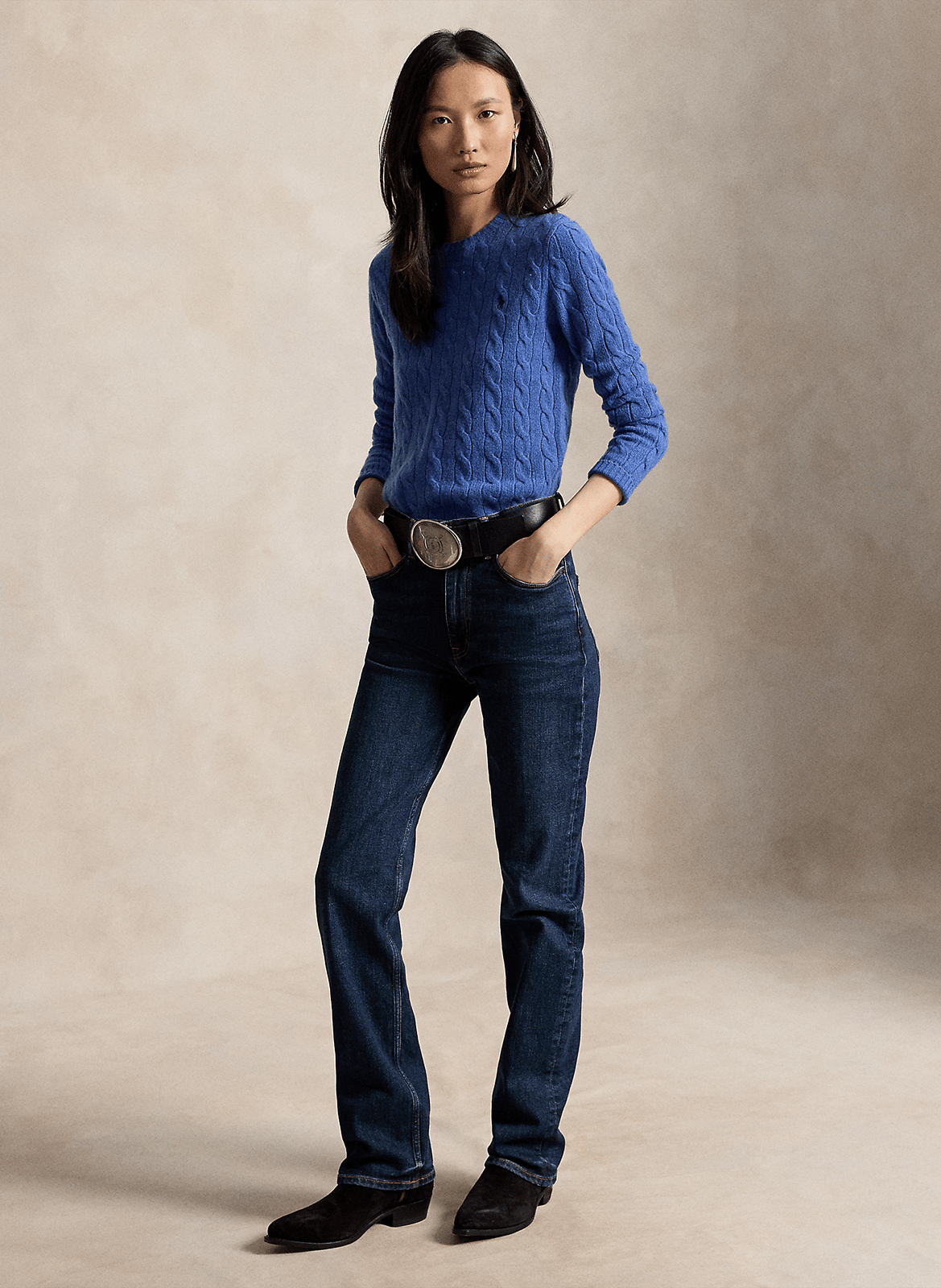 Pull col rond en laine et en cachemire mélangés  POLO RALPH LAUREN Bleu