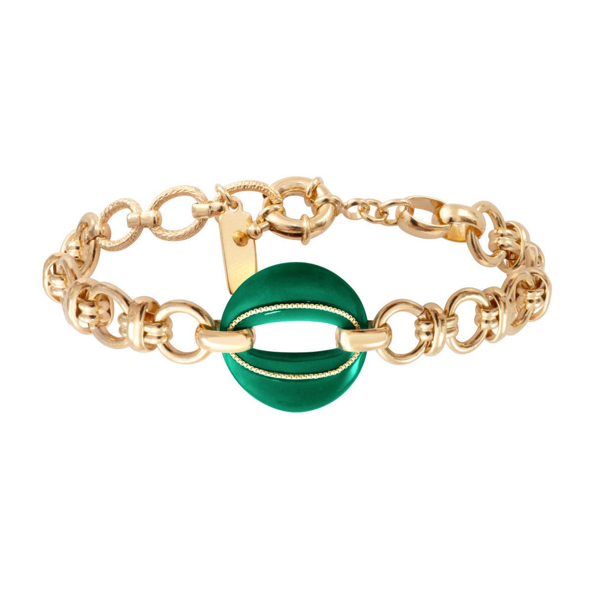 Gold metal chain bracelet with gold-plated resin link SATELLITE PARIS Green