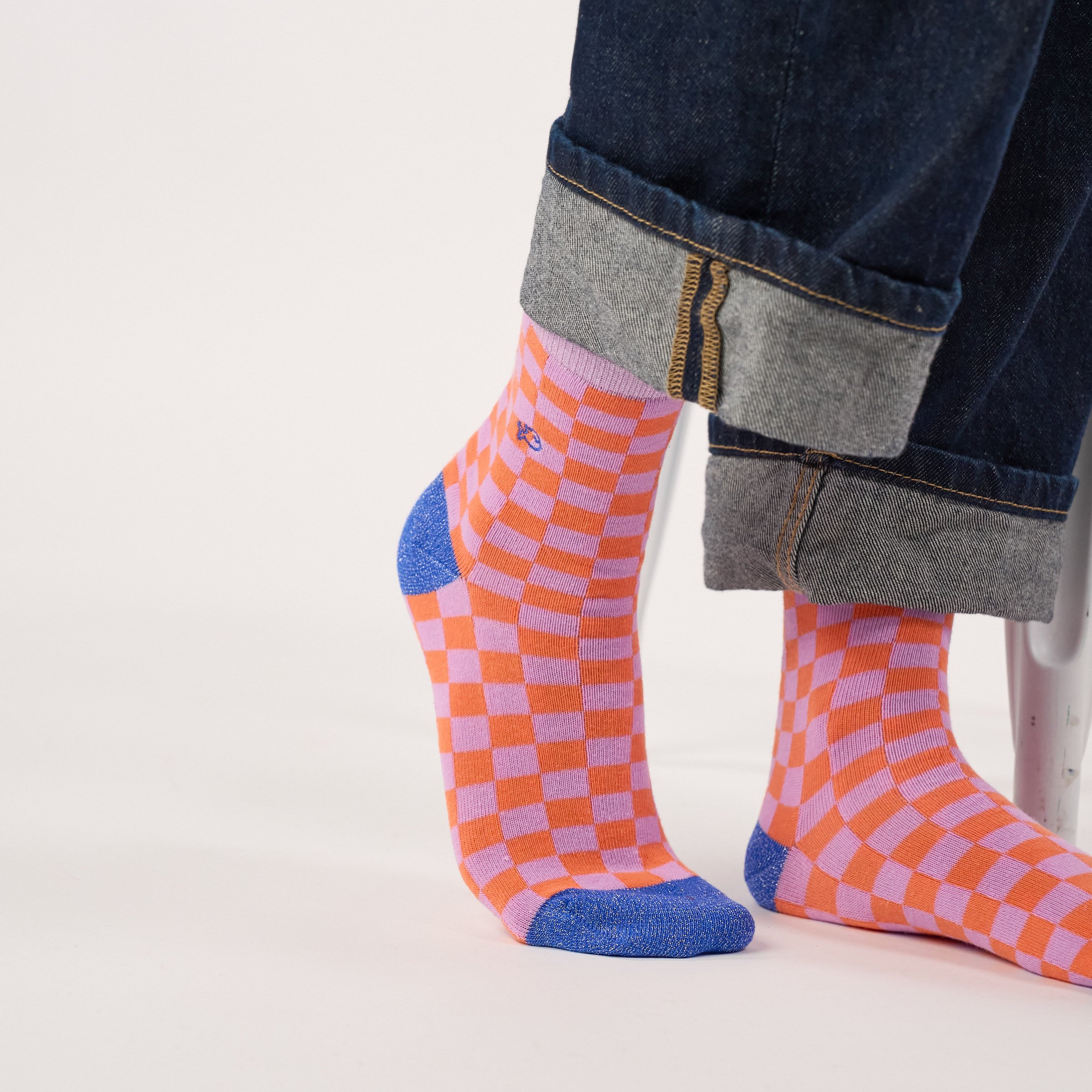 Combed cotton checkered socks | Purple BILLYBELT Women