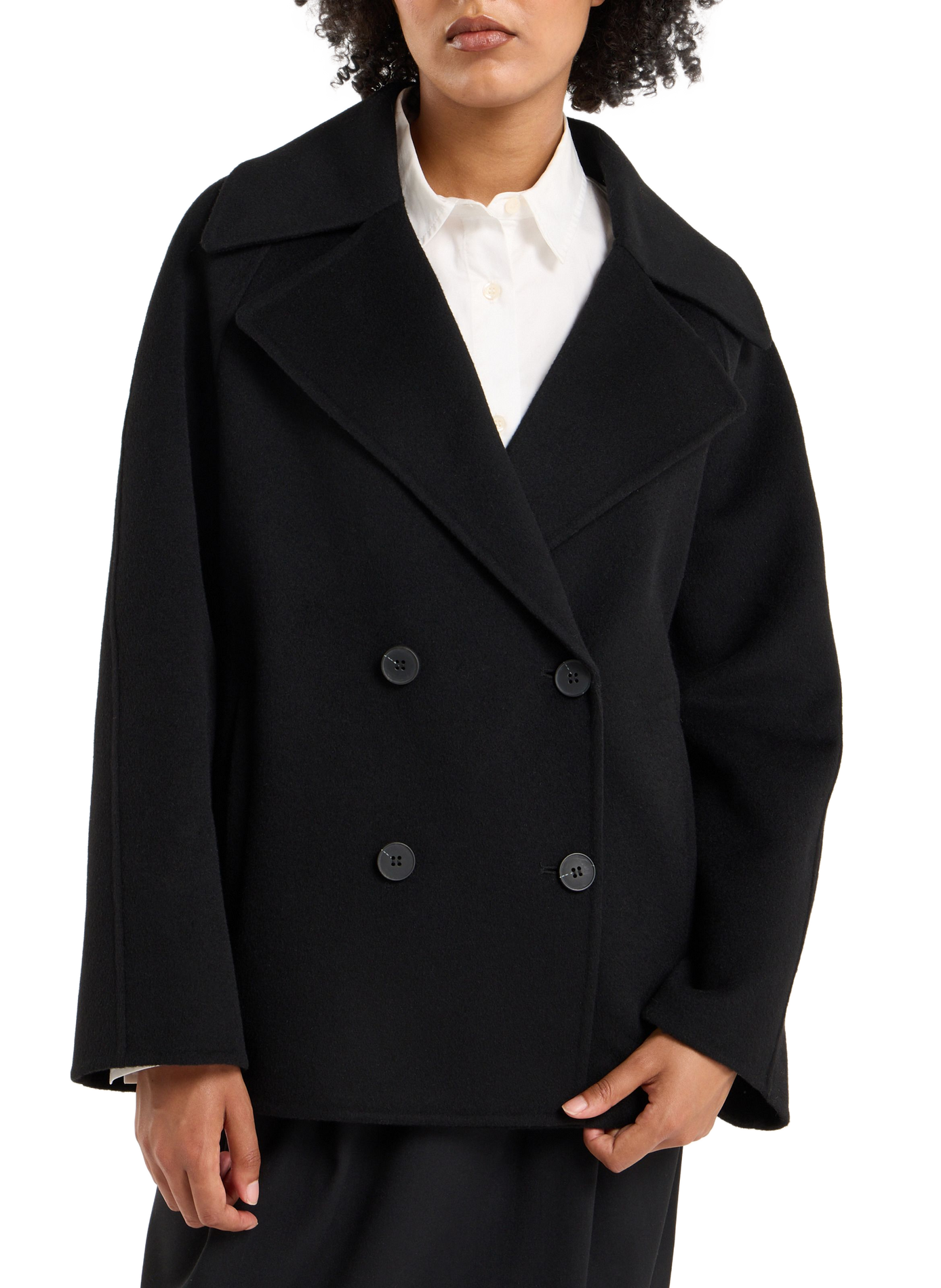 Oversized short coat in blended wool wabana SAISON 1865 Black
