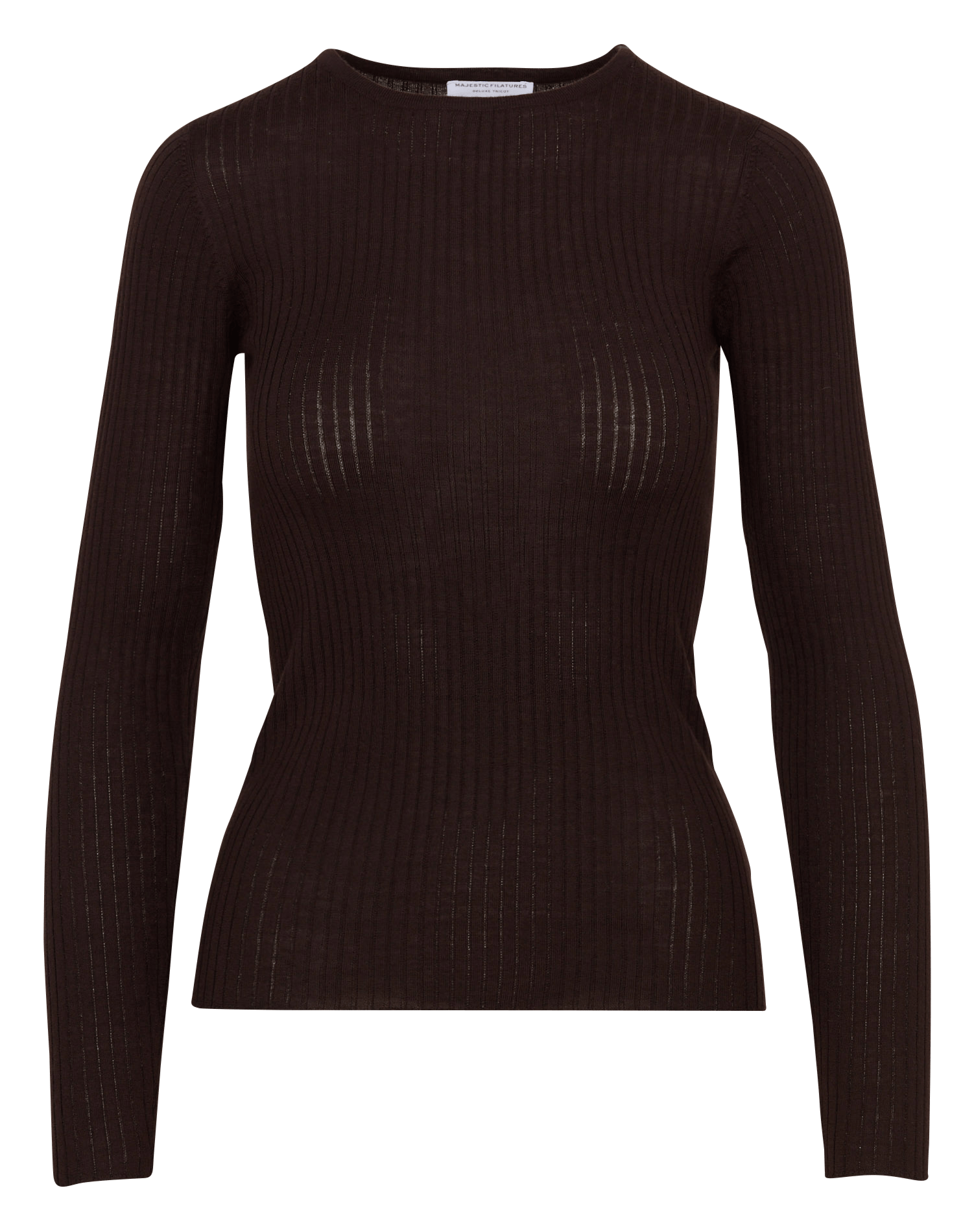 Tee-shirt manches longues moulant en laine MAJESTIC FILATURES Marron