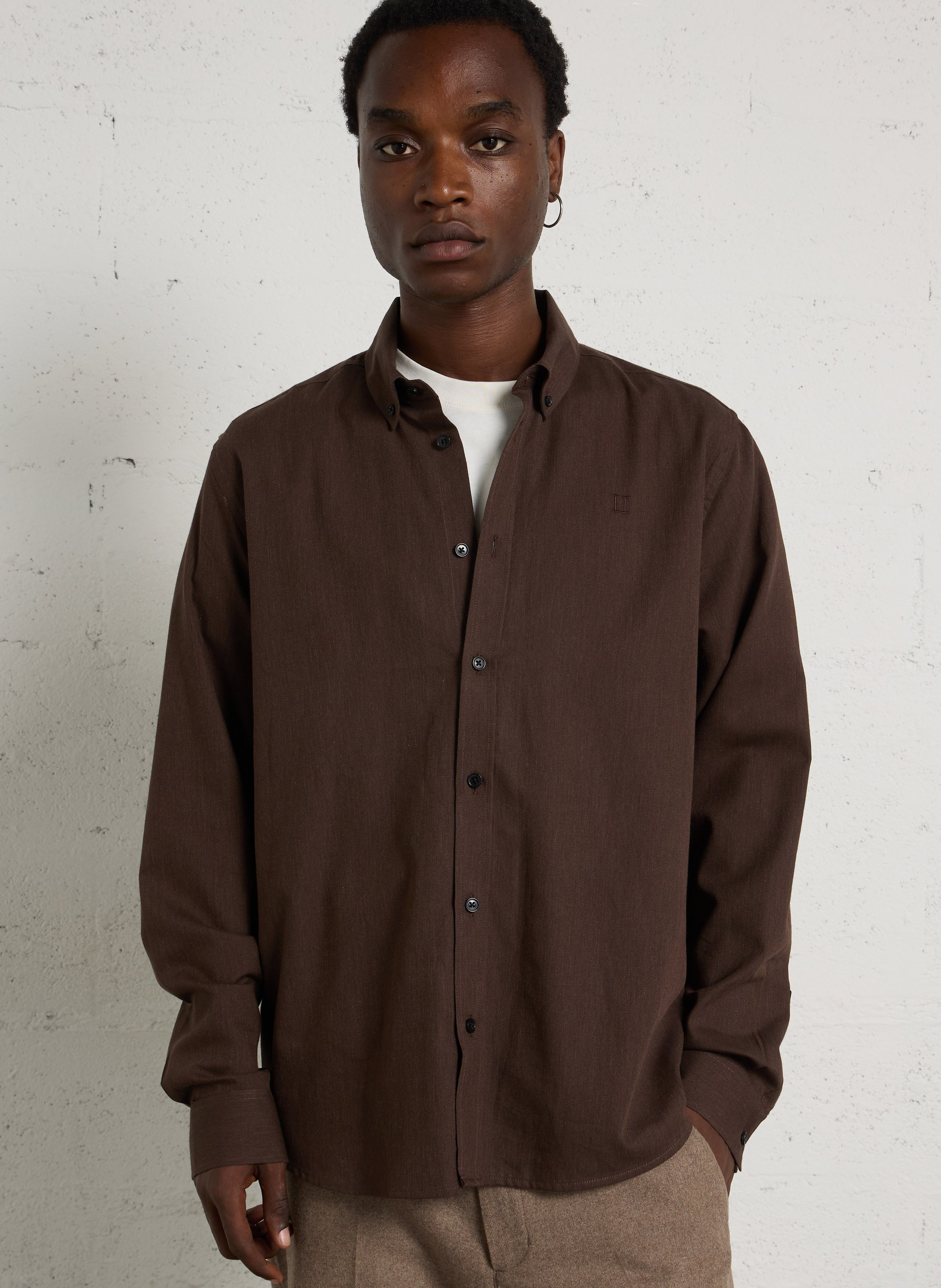 Chemise unie à col boutonné en coton LES DEUX Marron