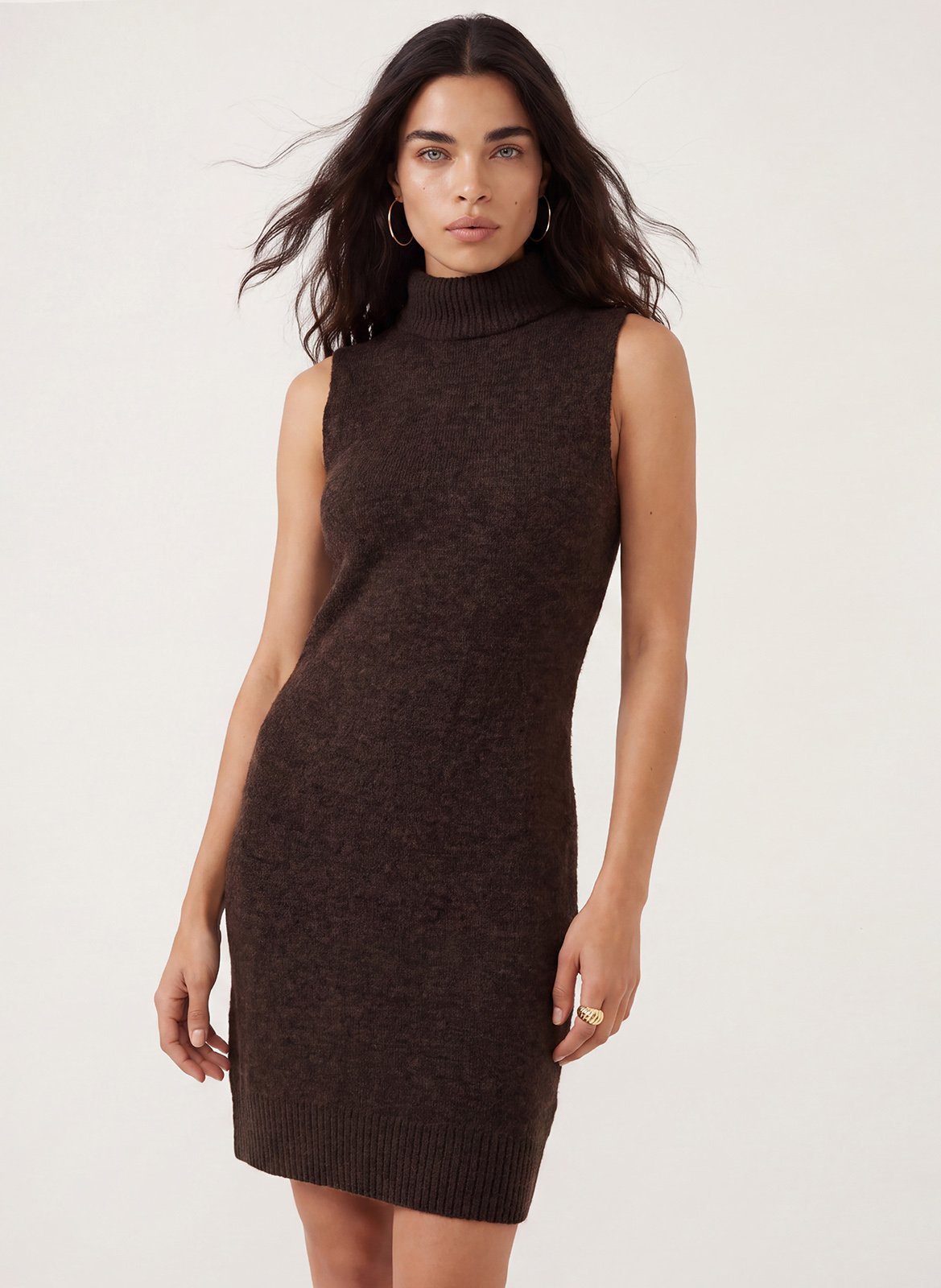 Robe courte col montant en laine mélangée KOOKAI Marron