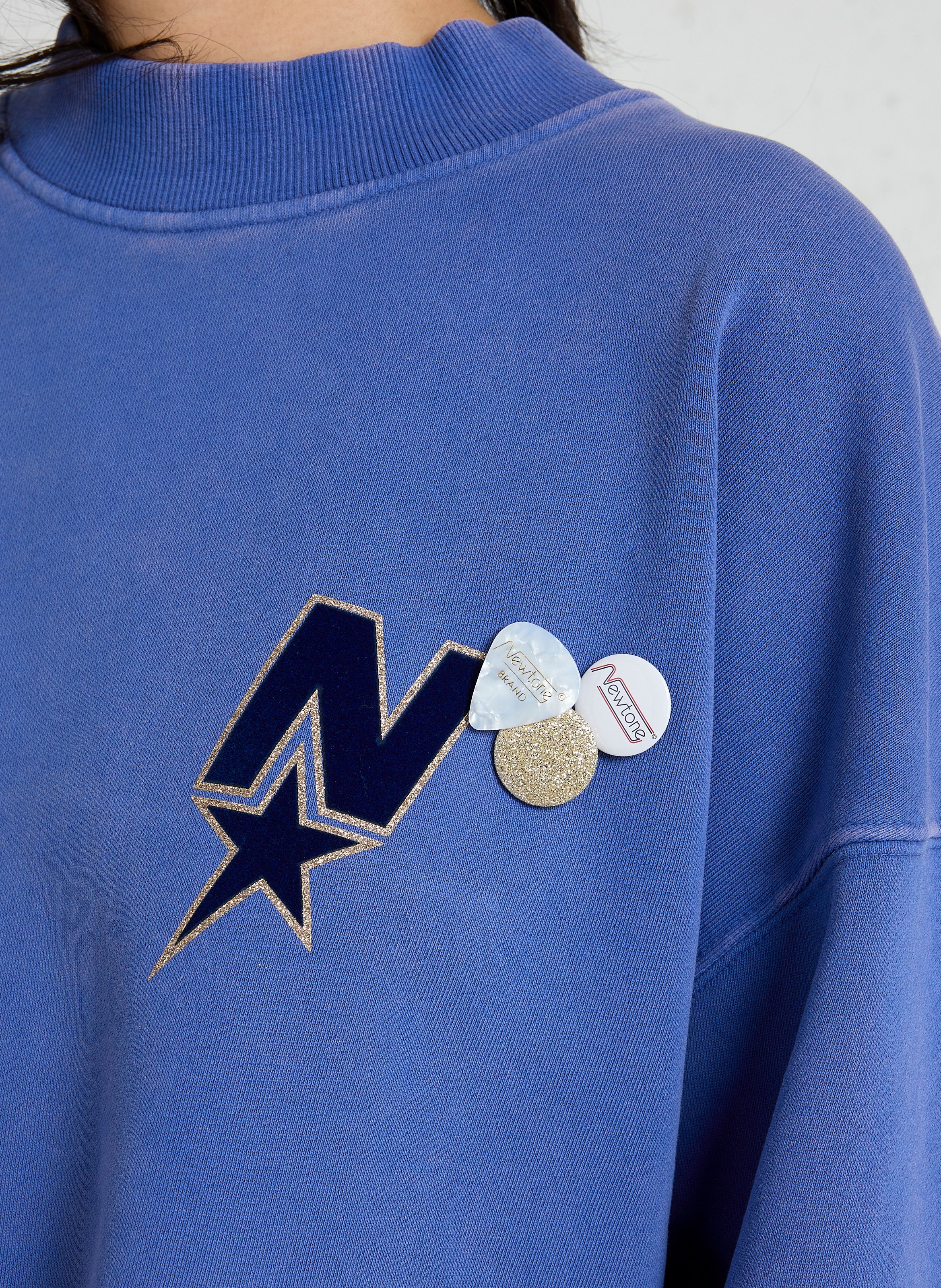 Weites Baumwoll-Sweatshirt mit Rundhalsausschnitt und Siebdruck NEWTONE Blau