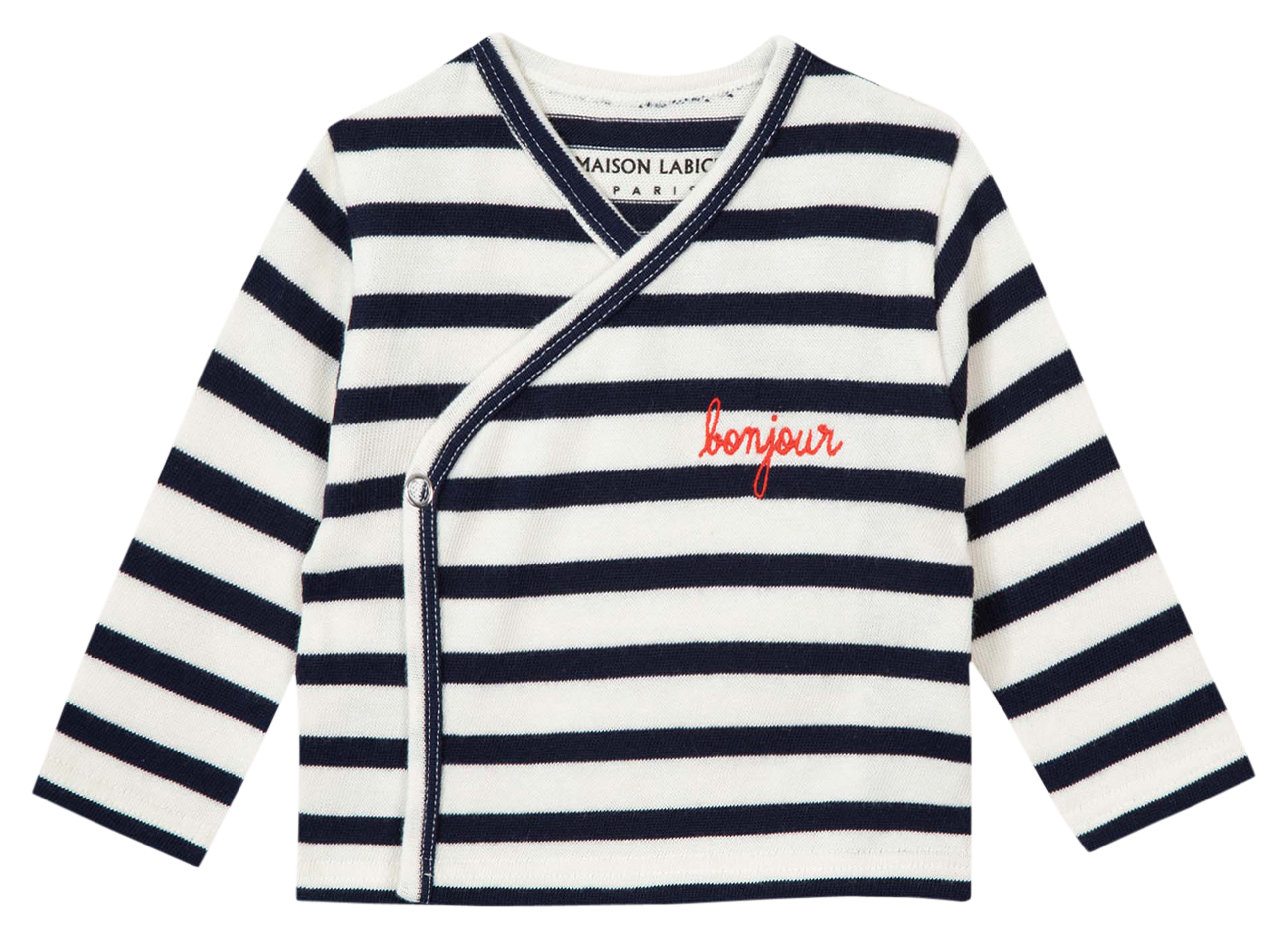 ?Bonjour" V-neck striped top in organic cotton MAISON LABICHE White