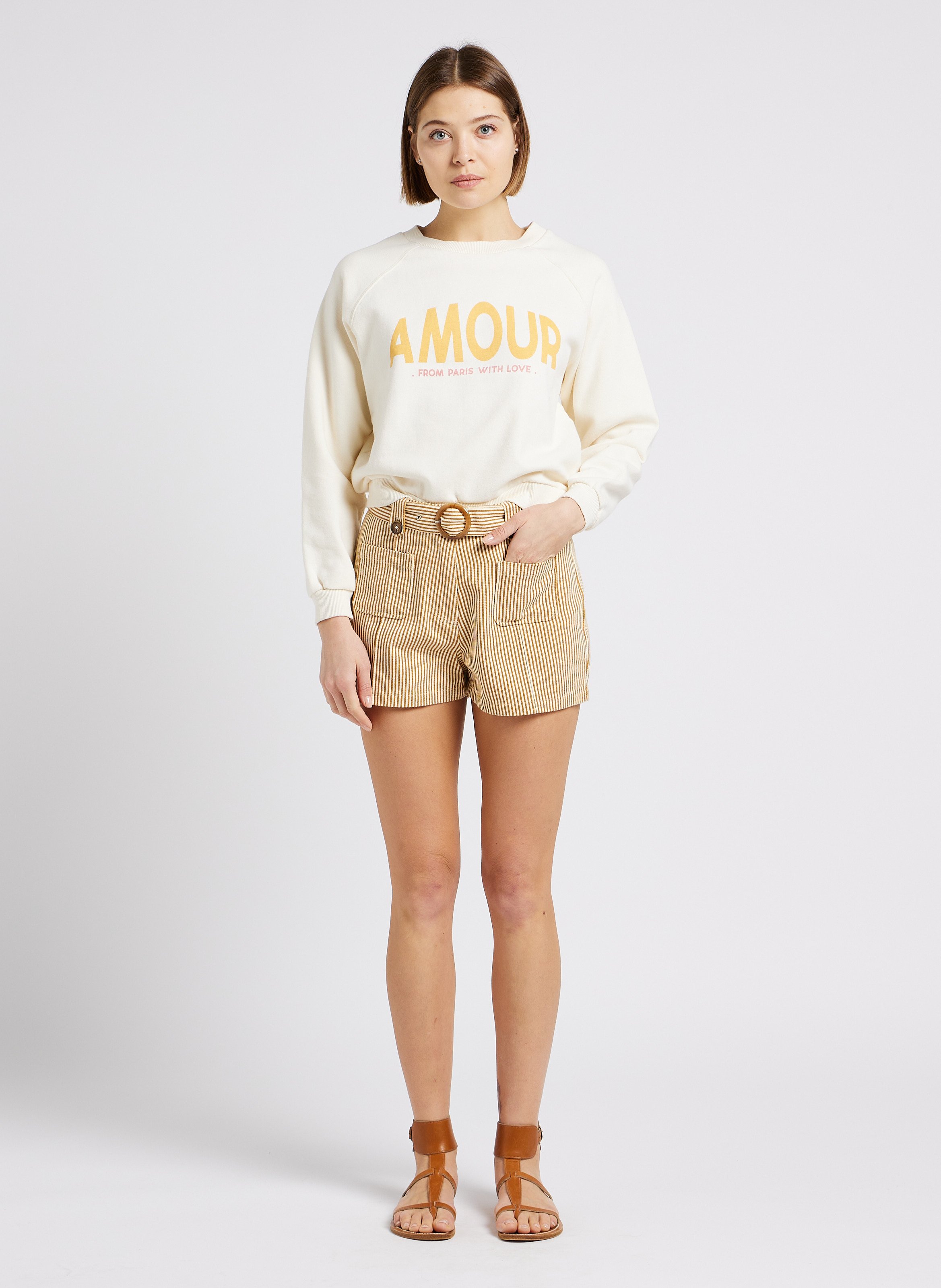 Gerade geschnittene Baumwollshorts mit Streifen EMILE ET IDA Beige