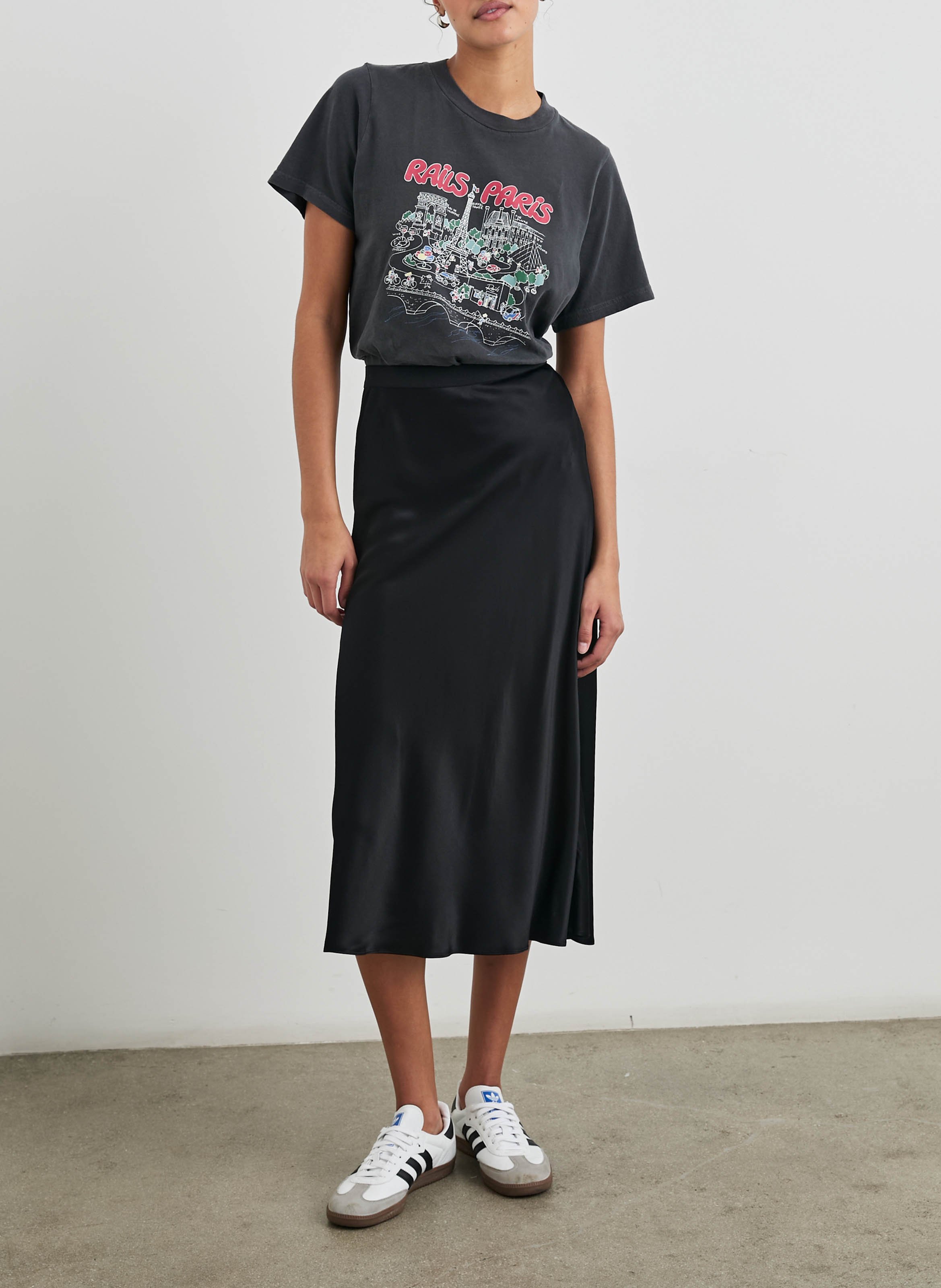 Tee-shirt droit col rond sérigraphié en coton RAILS Noir