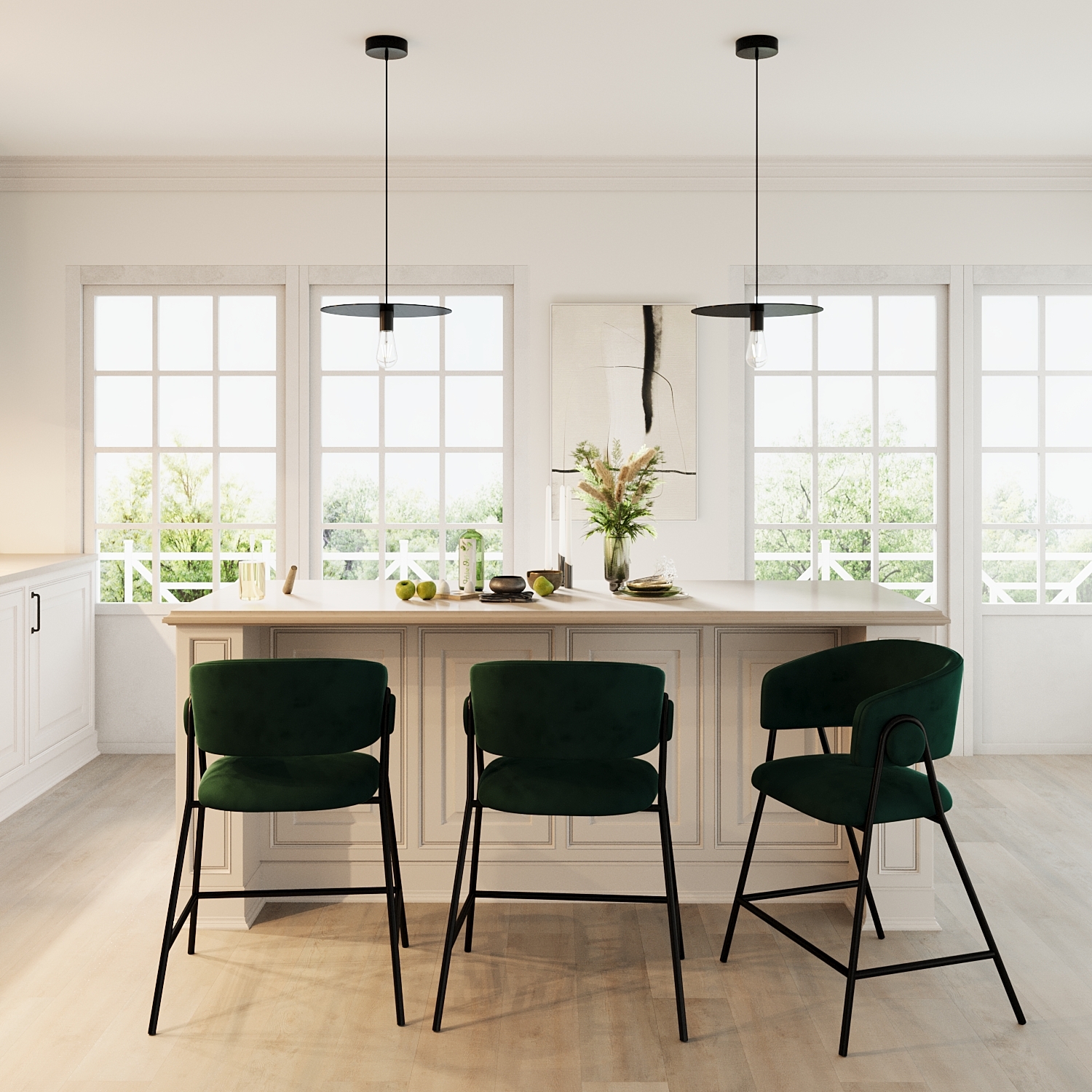 Set of 2 bar stools with backrest, velvet POTIRON PARIS Green