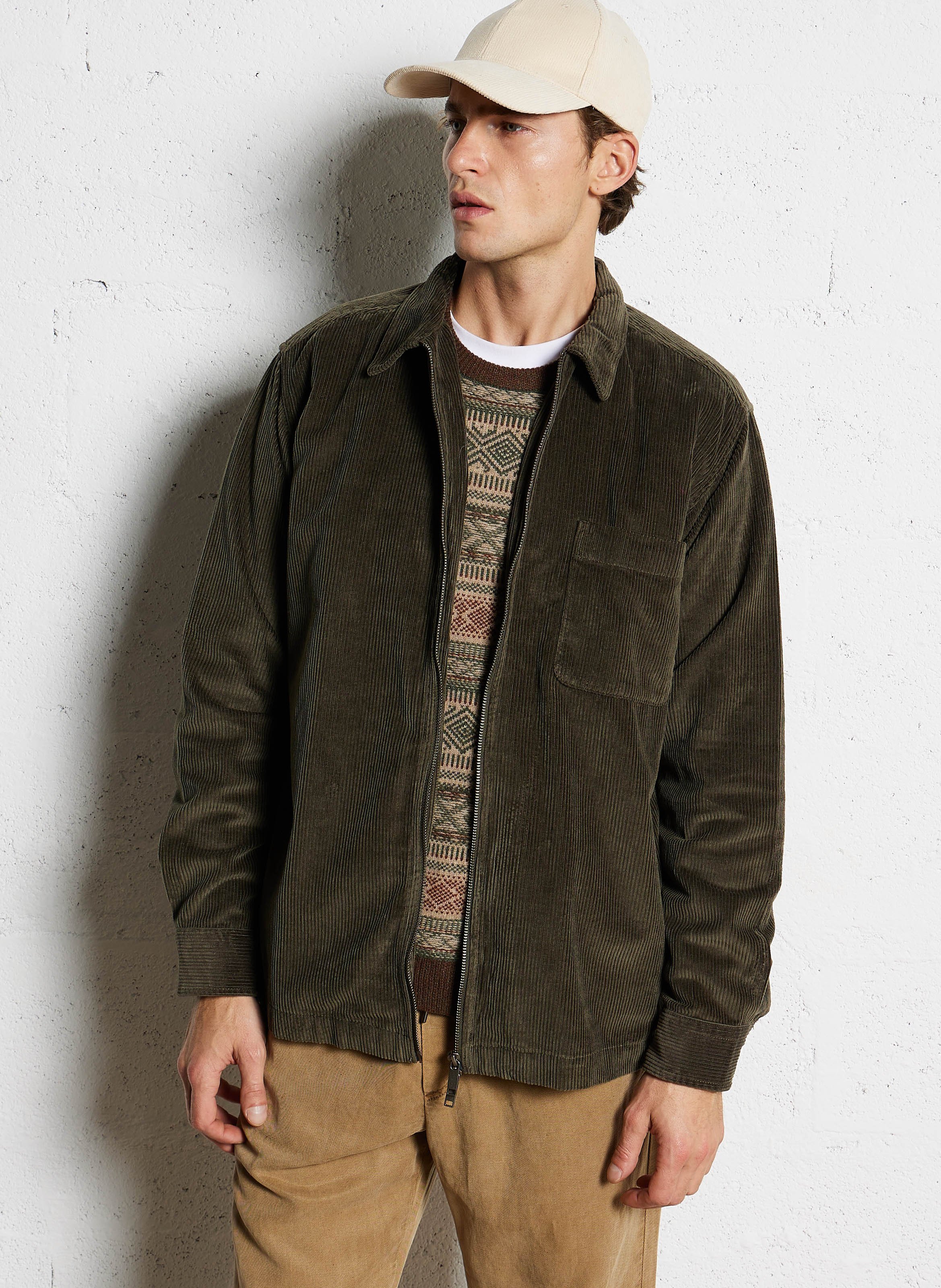 Surchemise zippée en velours côtelé SELECTED Vert