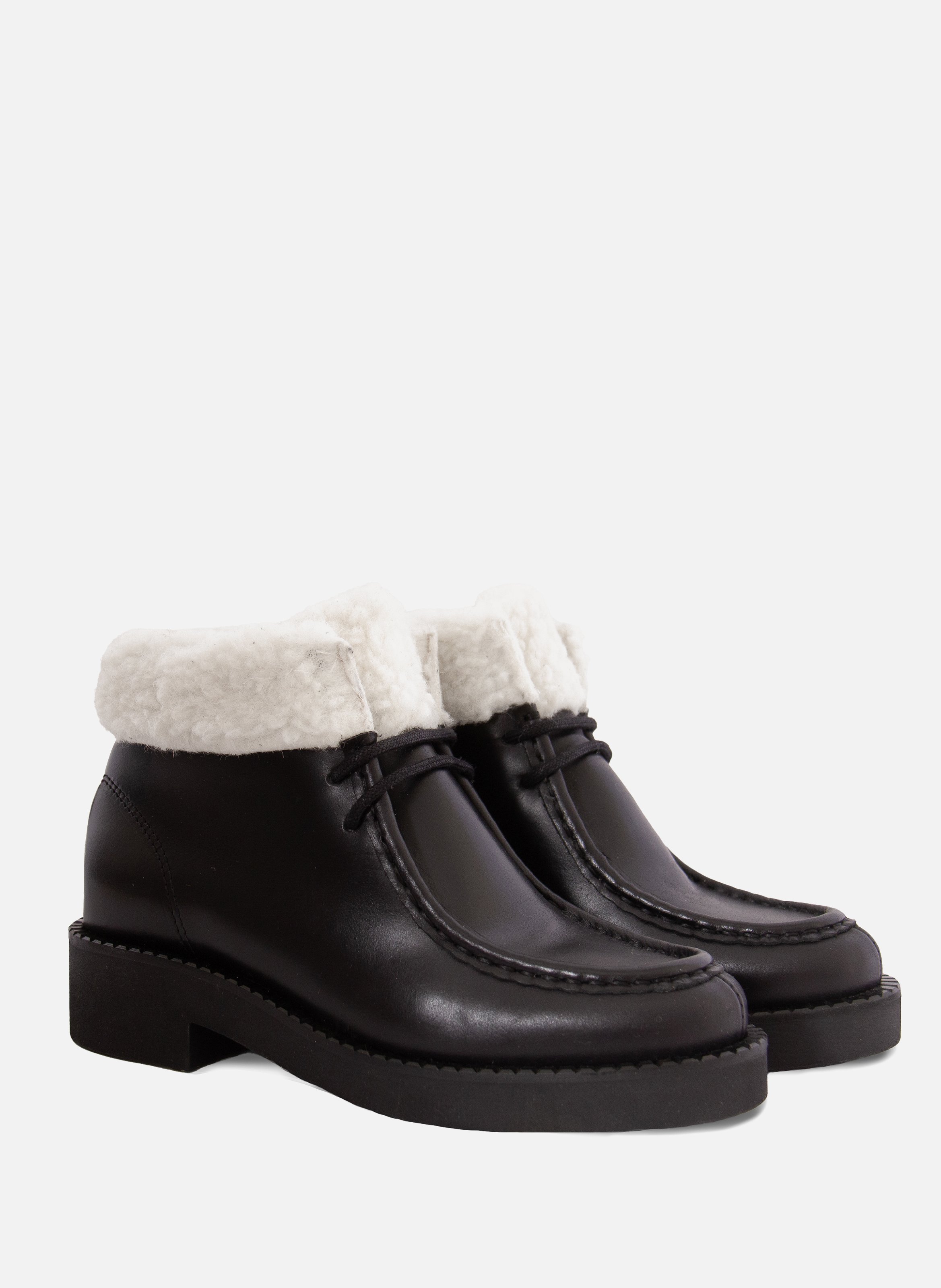 Low leather fur-lined ankle boots JULES & JENN Black