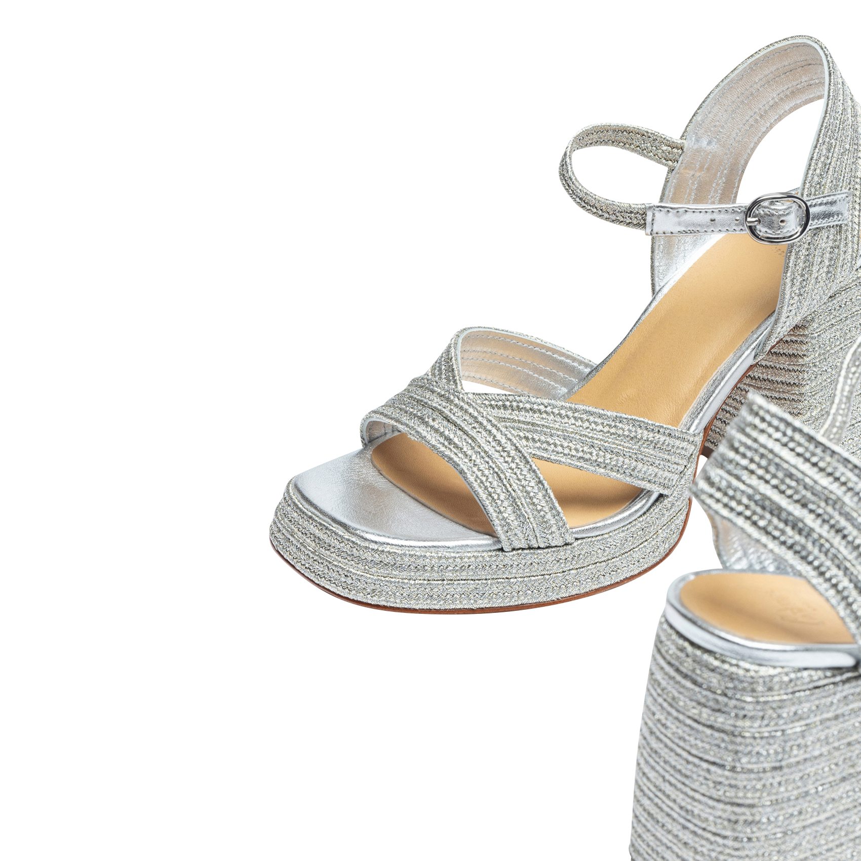 Sandales à talon tressées CASTANER Argent