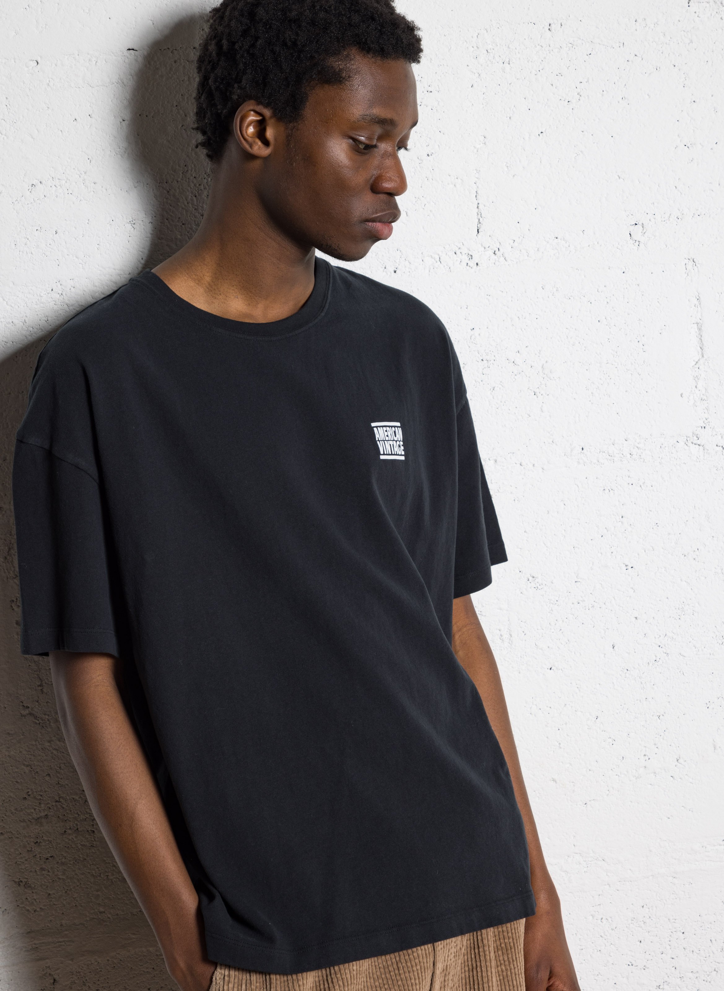 Tee-shirt droit col rond sérigraphié en coton AMERICAN VINTAGE Noir