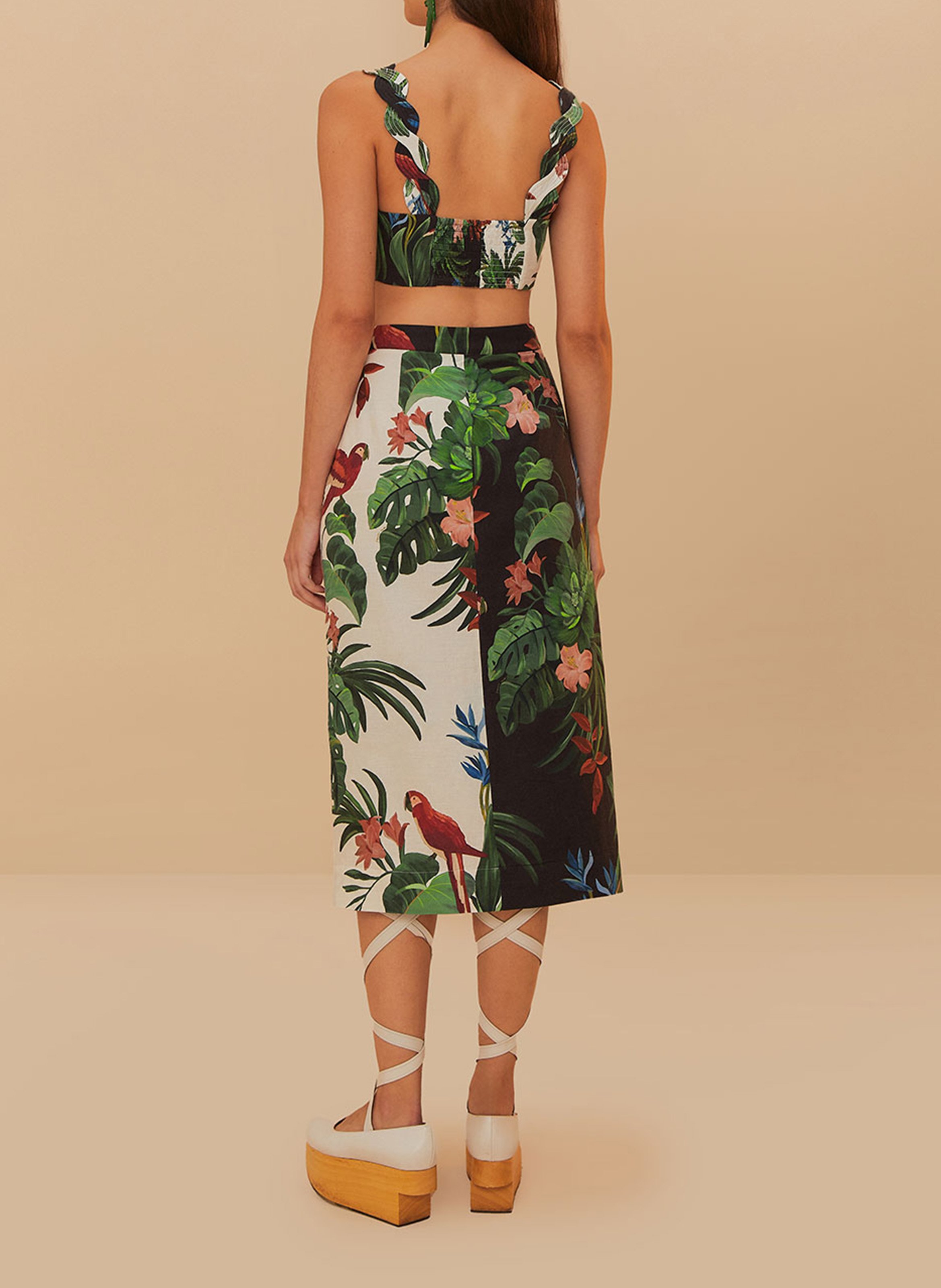 Jupe midi portefeuille en lin mélangé FARM RIO Multicolore