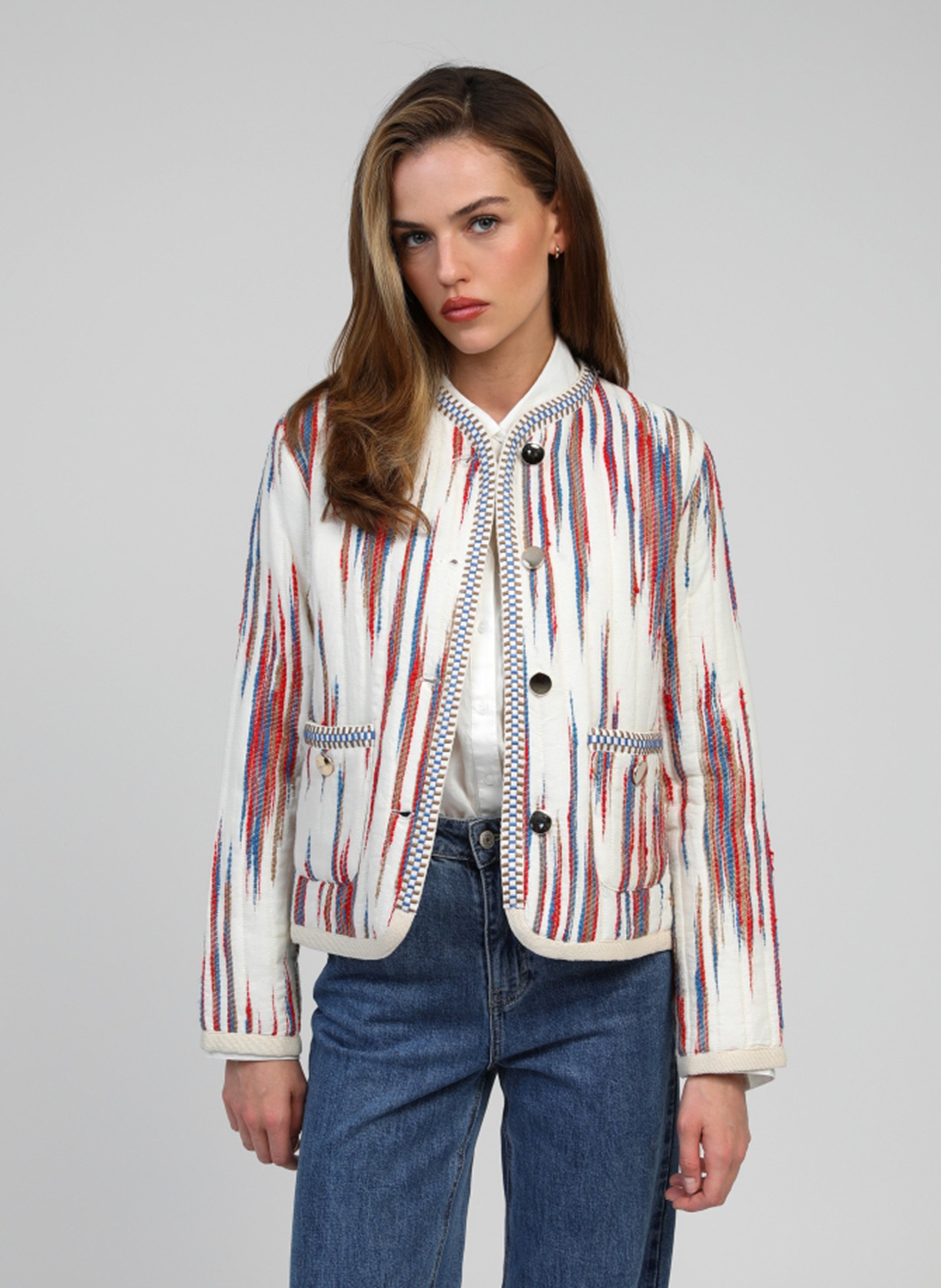 Katoenen jasje met ronde hals en print AN'GE Beige