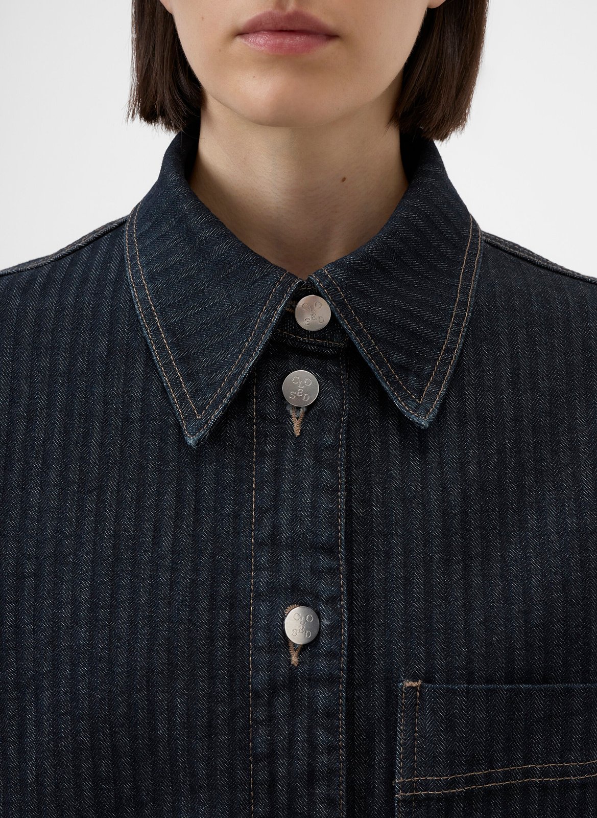 Straight striped cotton blend jacket CLOSED Blue