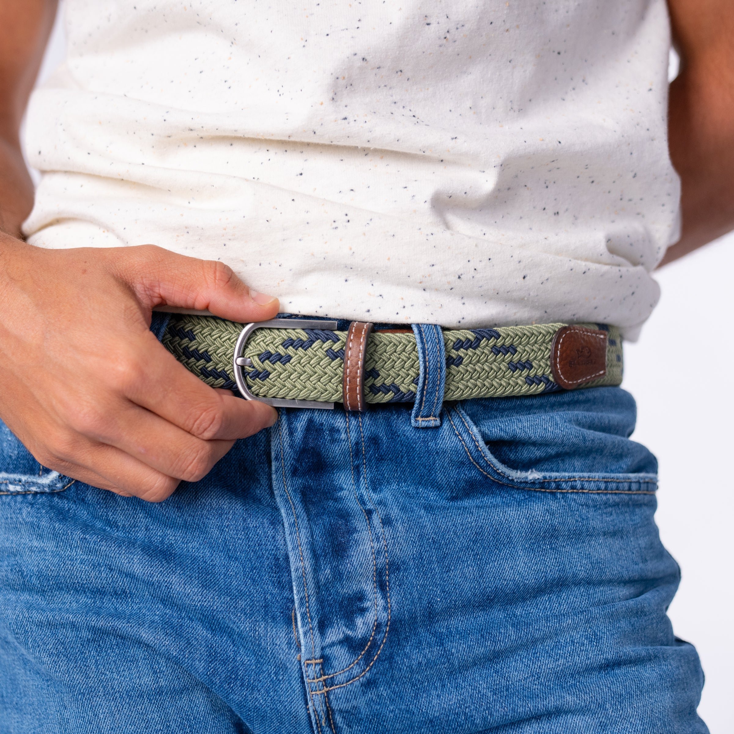 Multicolored braided elastic belt BILLYBELT Green