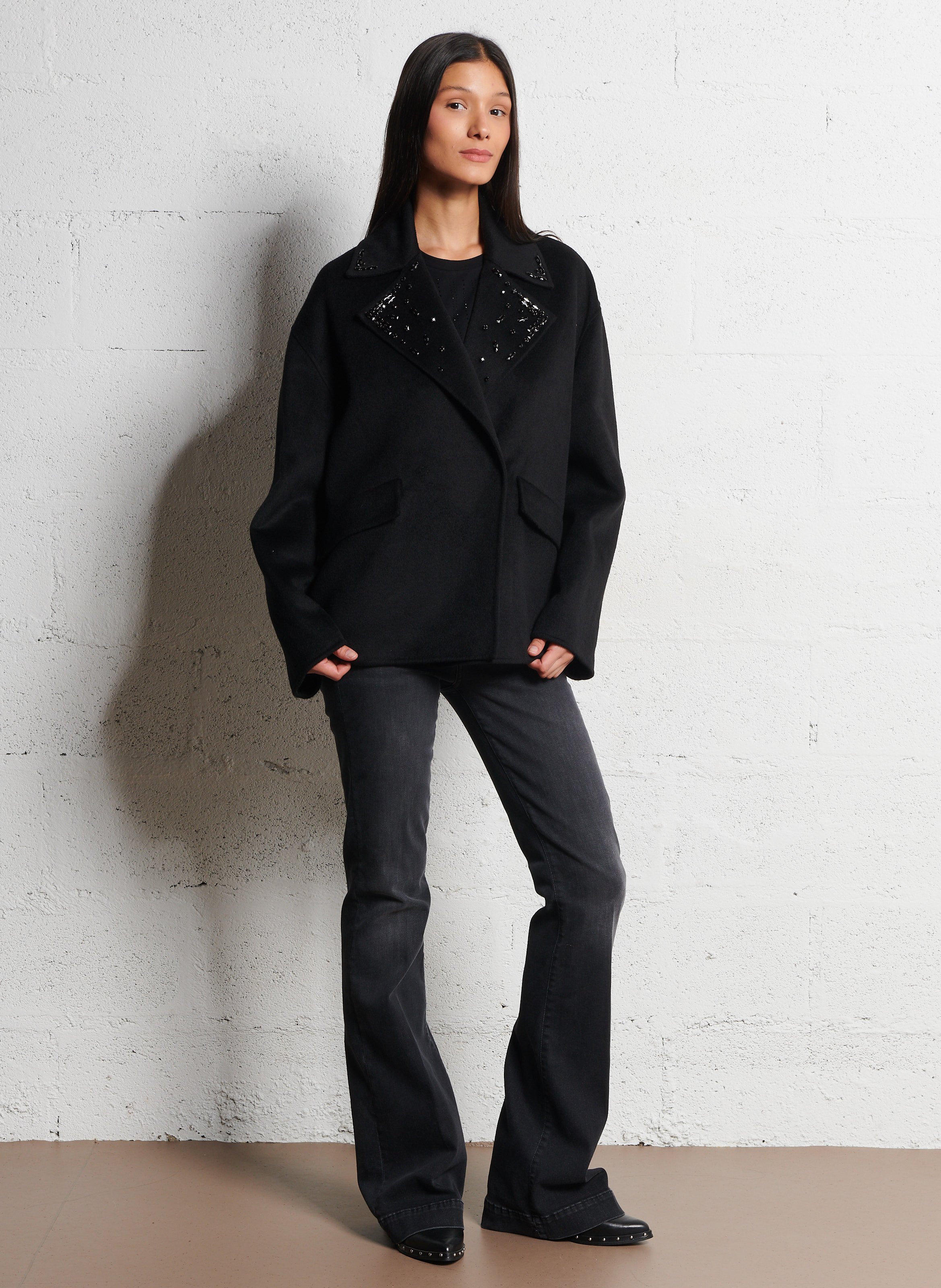 Manteau col tailleur en laine mélangée LIU JO Noir