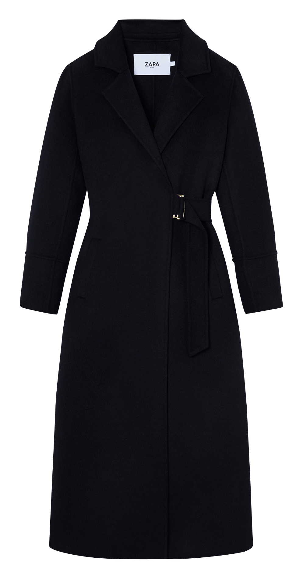 Langer Mantel mit Reverskragen aus Wolle ZAPA Blau