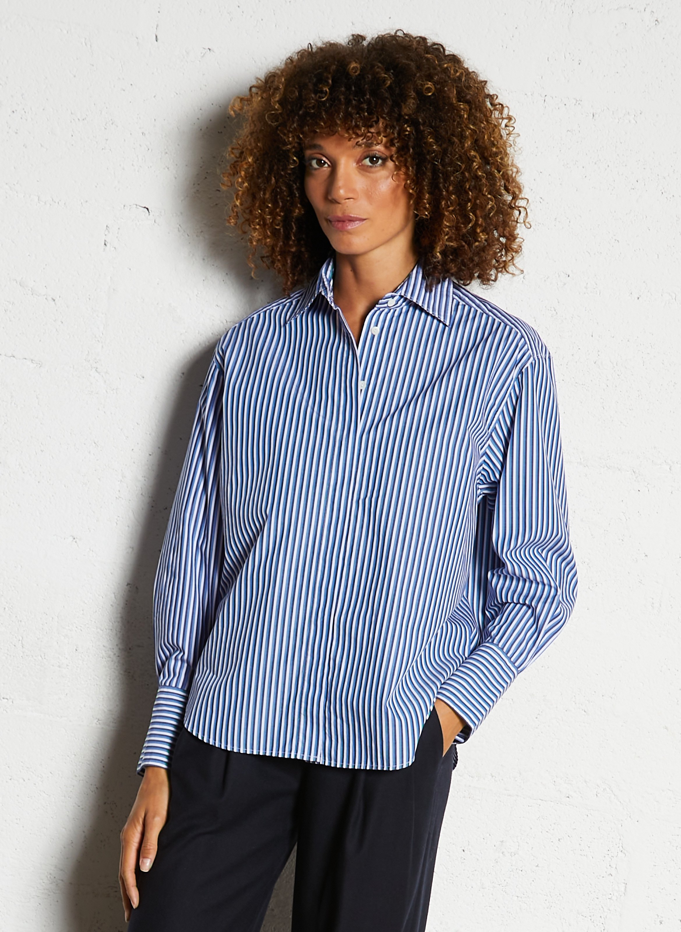 Chemise ample col classique rayée en coton DIEGA Blanc