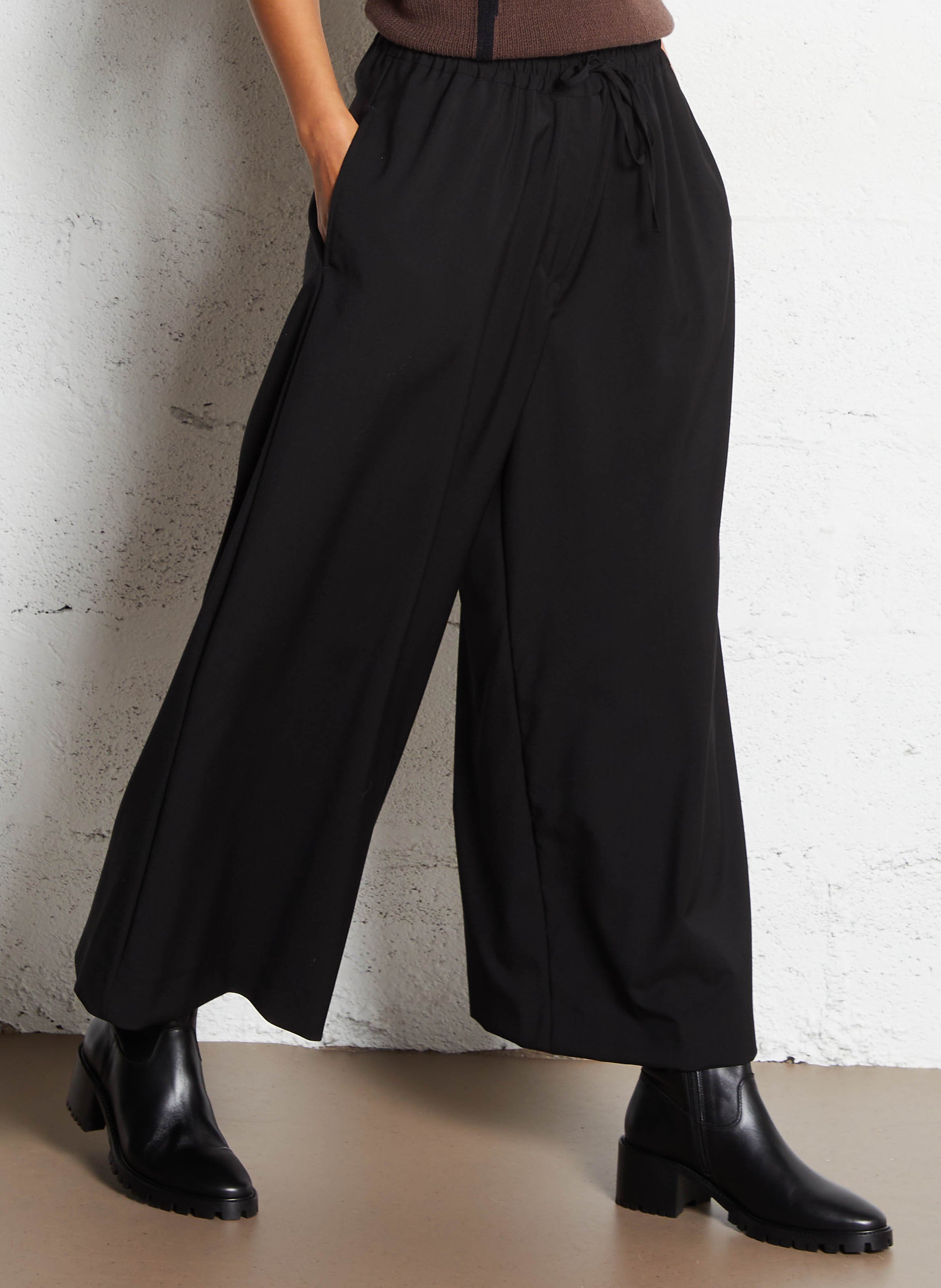 Wide Leg Casual Virgin Wool Trousers MAX MARA WEEK END Black