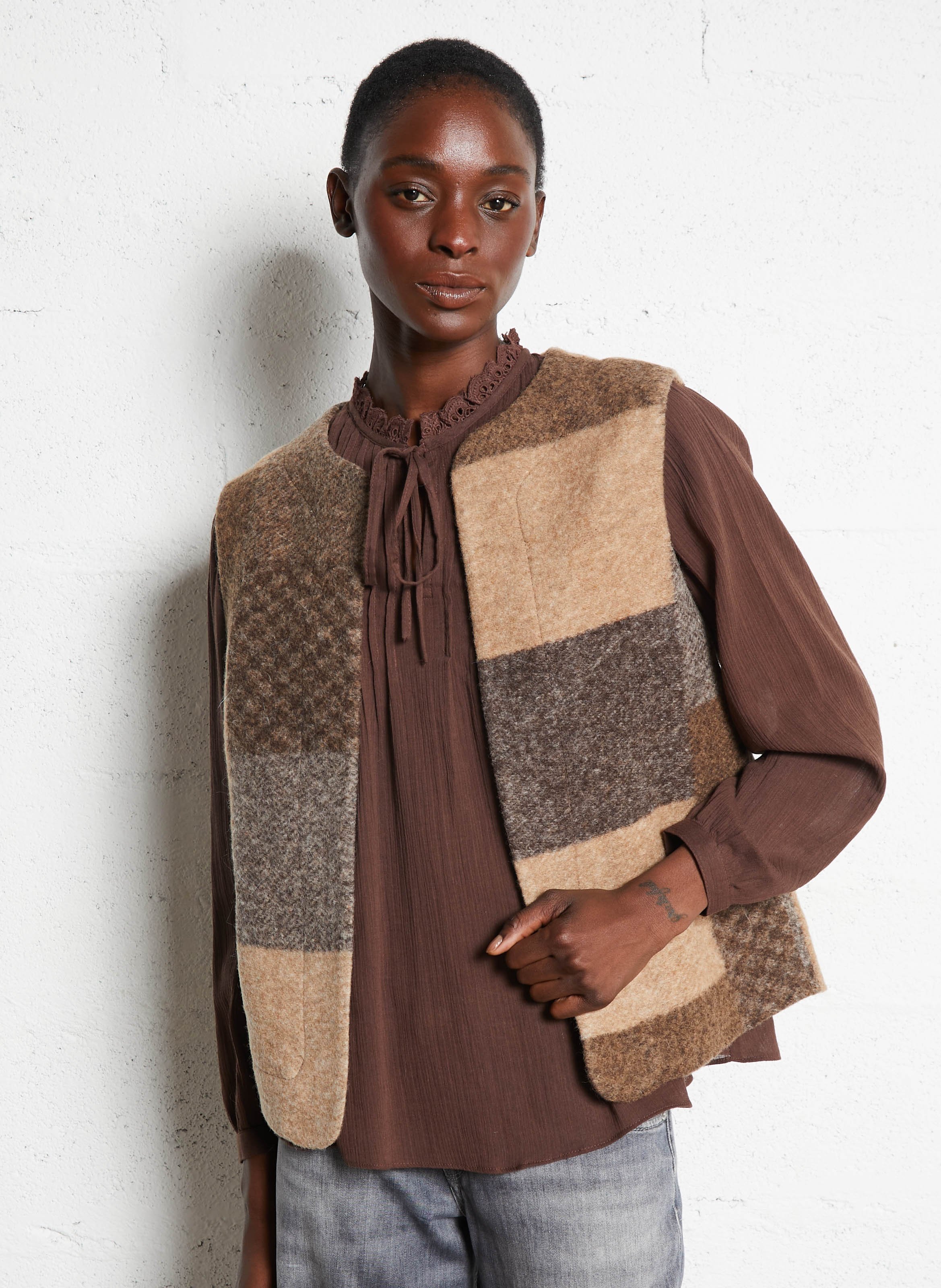 Veste droite sans manches en laine mélangée SUD EXPRESS Beige