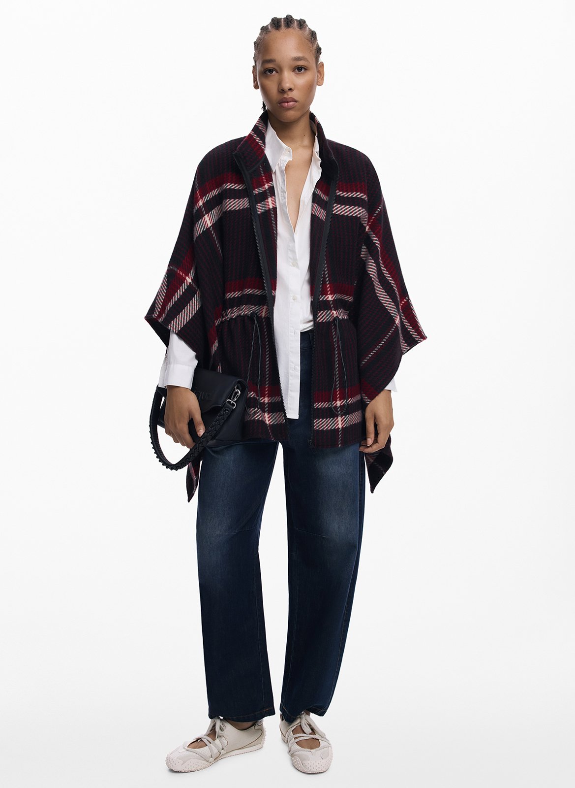 Poncho ample zippé à carreaux  DESIGUAL Noir