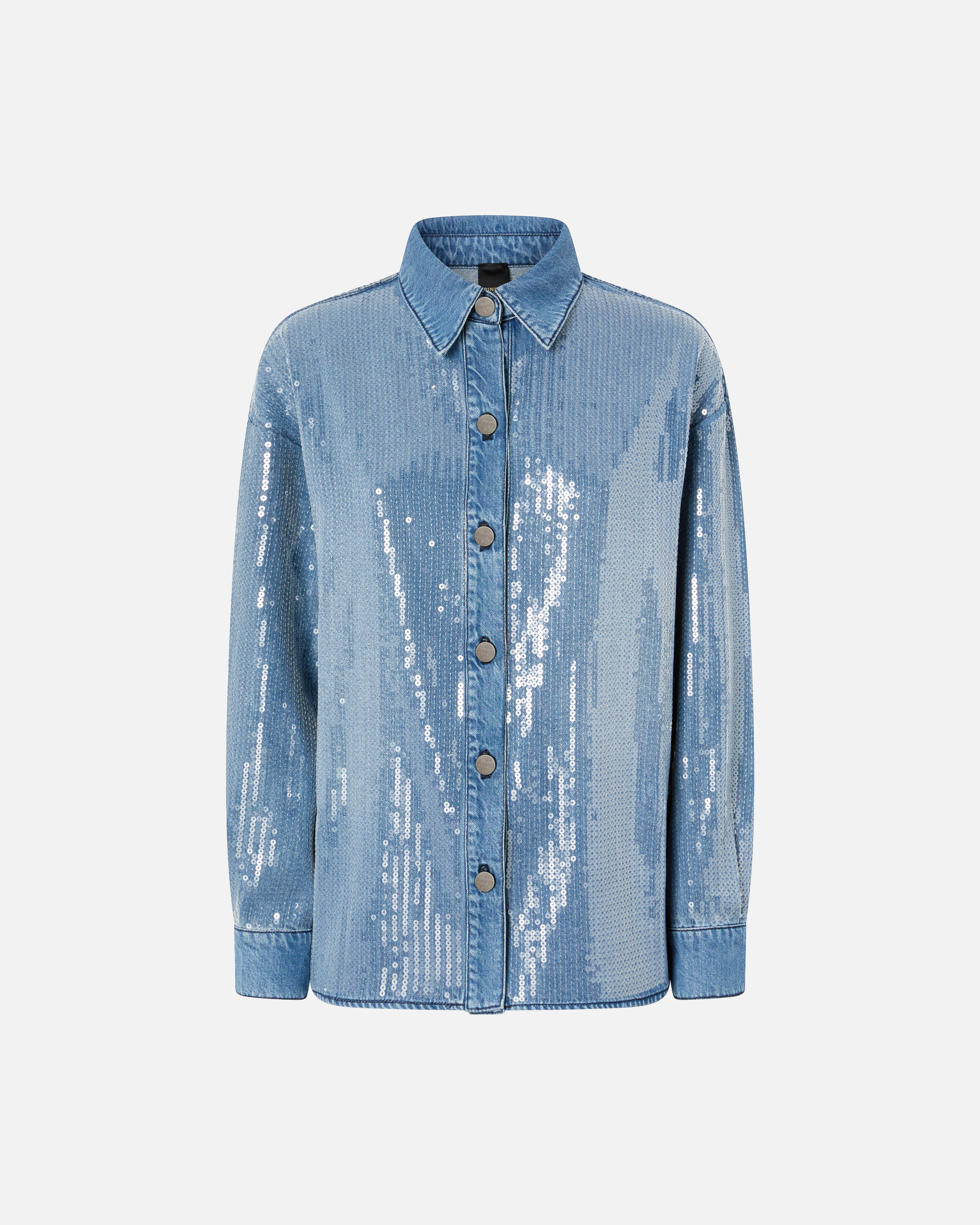 Denim overshirt fully embellished with sequins PINKO Blue