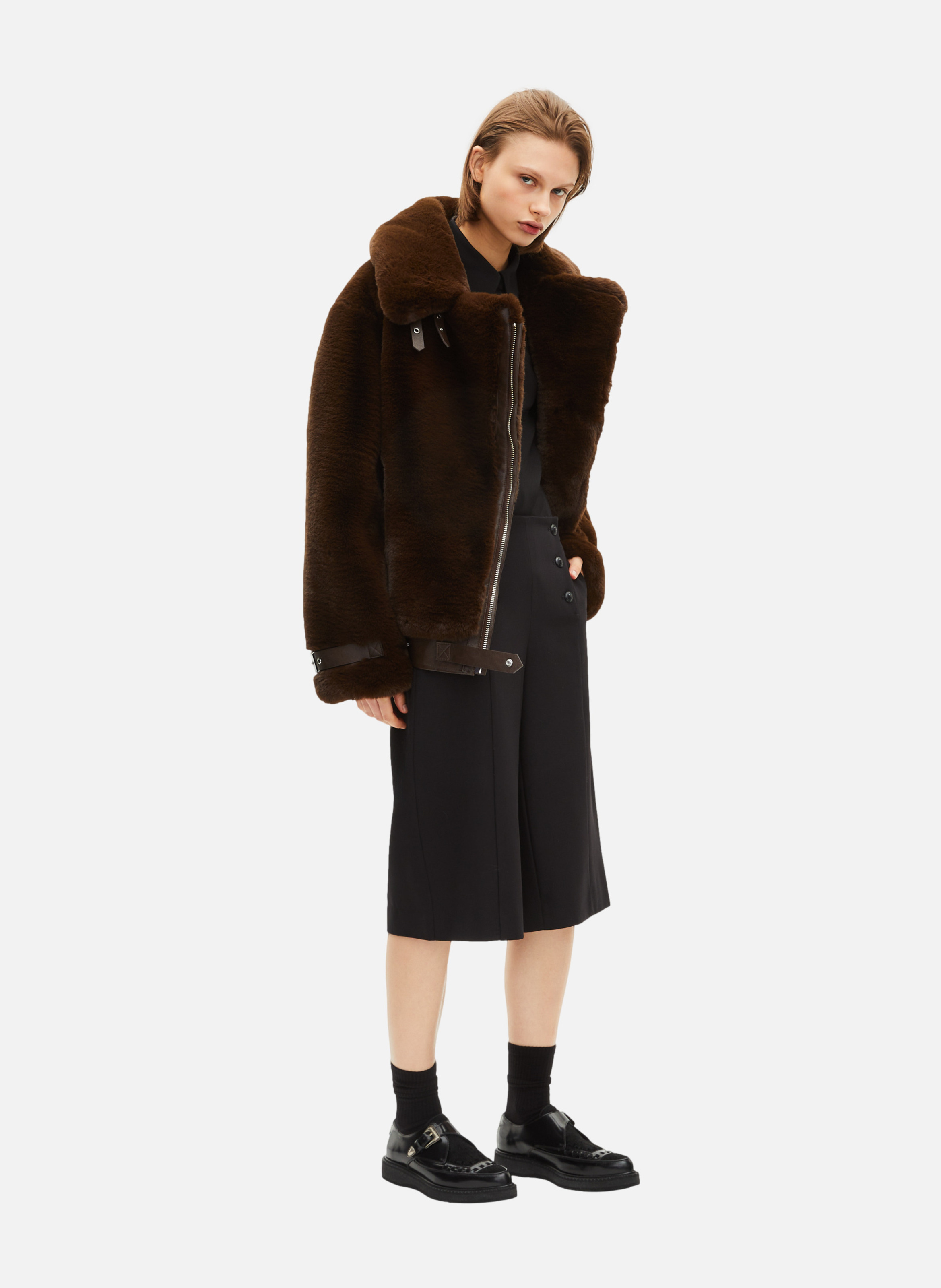 Faux fur aviator jacket THE KOOPLES Brown
