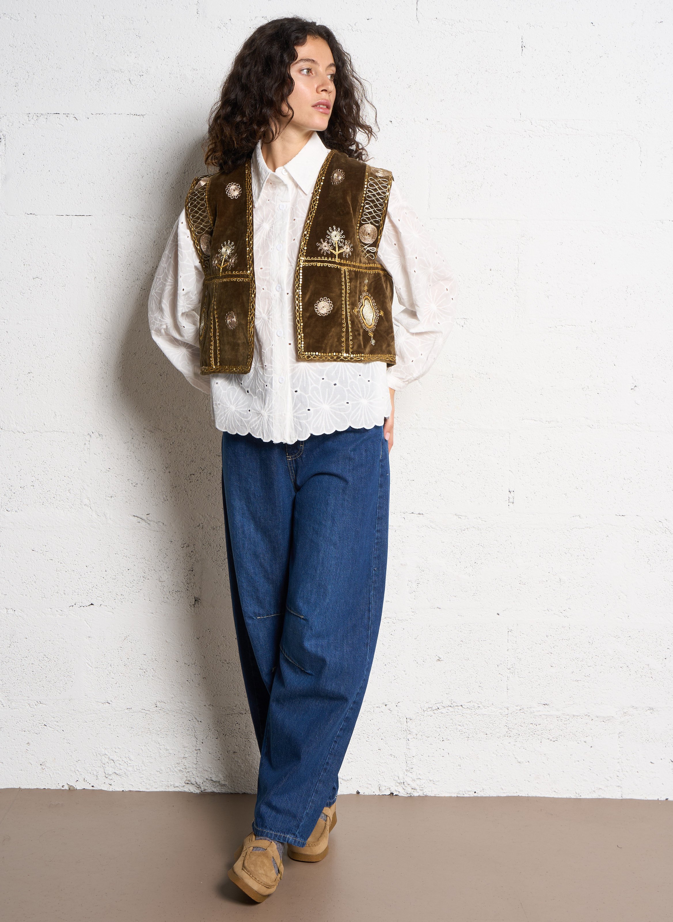 Velvet short bolero with embroidery V DE VINSTER Khaki