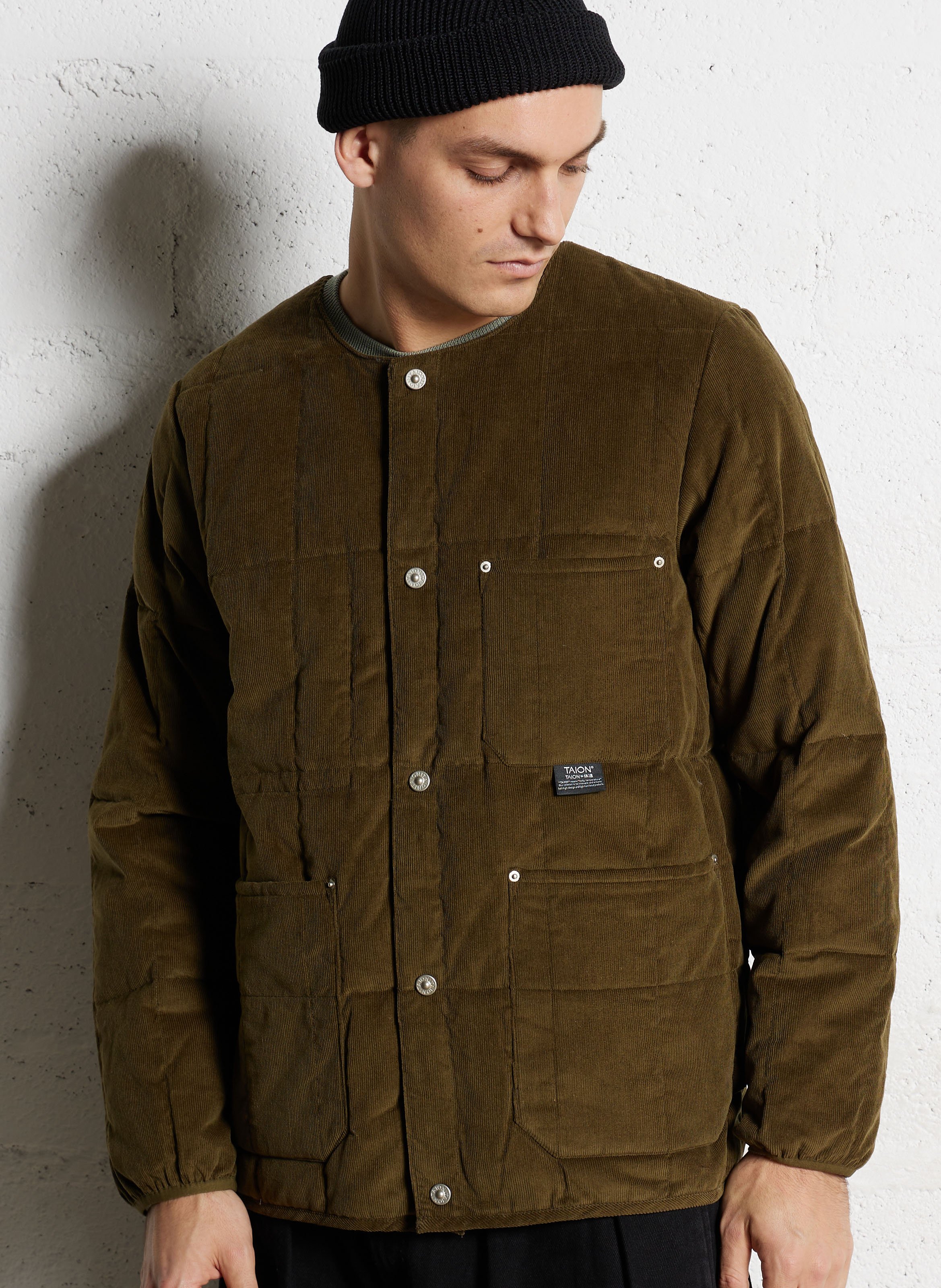 Solid quilted straight velvet jacket TAION Green