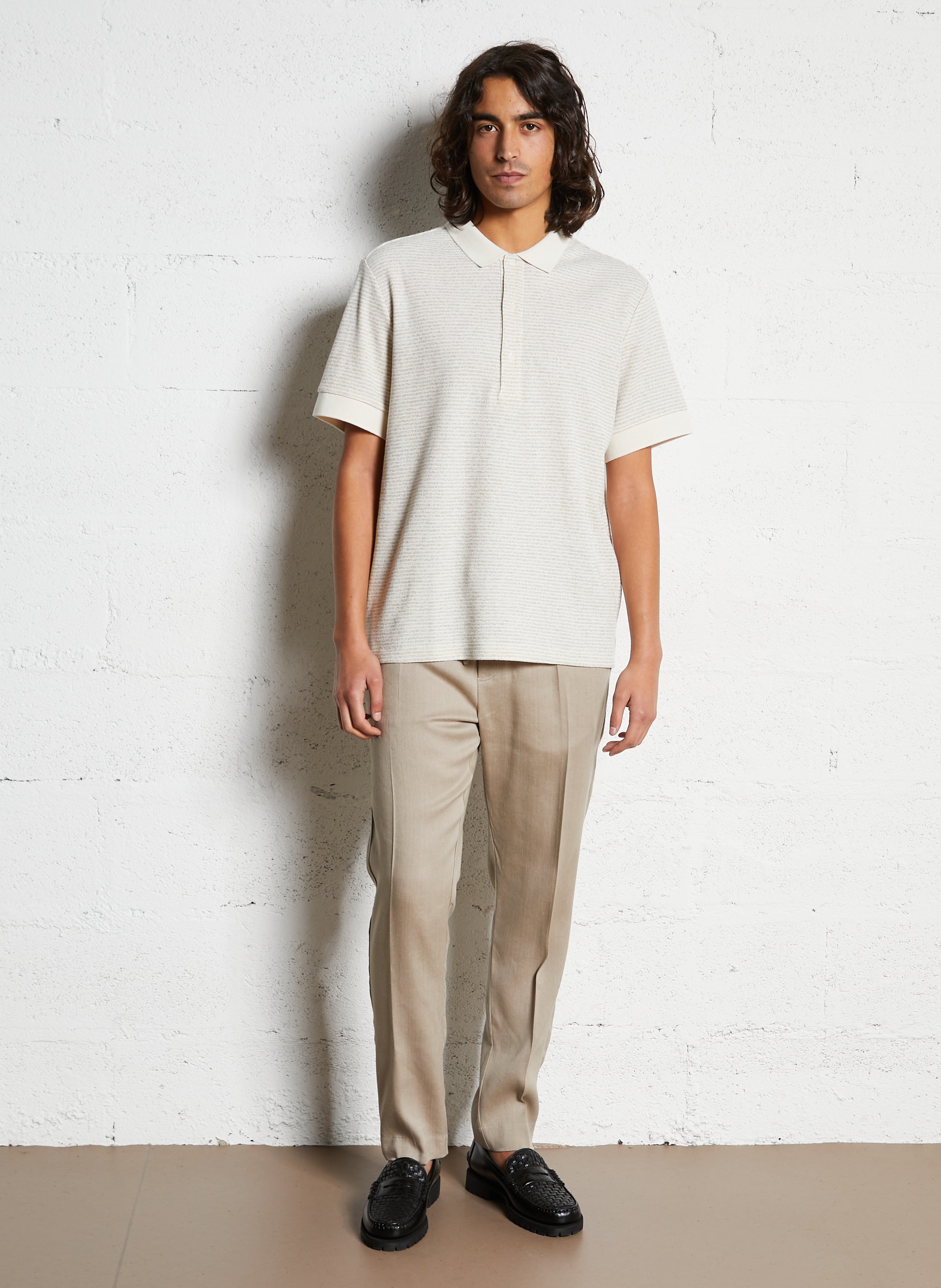 Kurzarm-Poloshirt mit feinen Streifen IKKS Beige