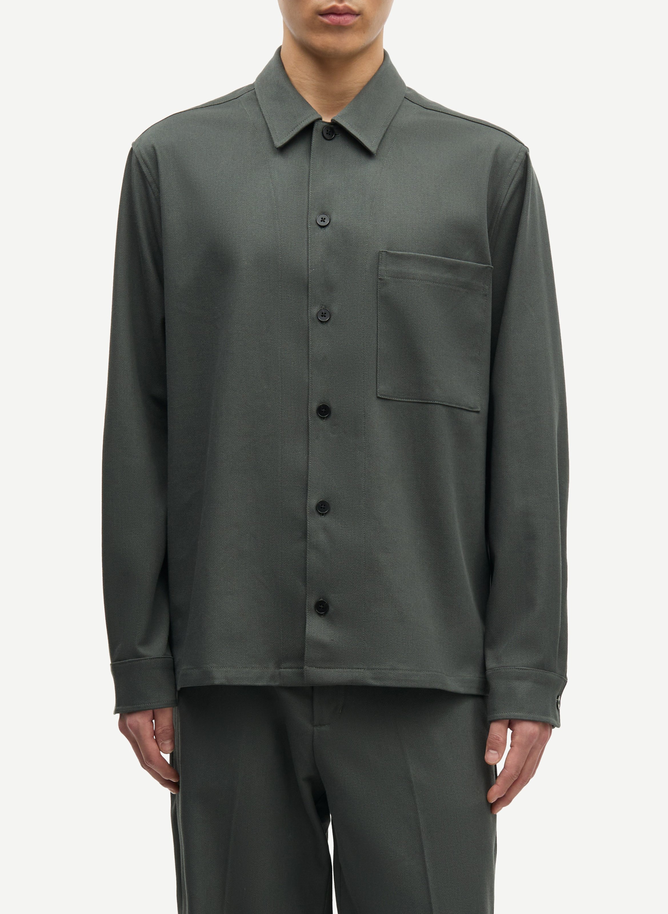 Camisa de lino y algodón con cuello clásico SAMSOE SAMSOE Verde